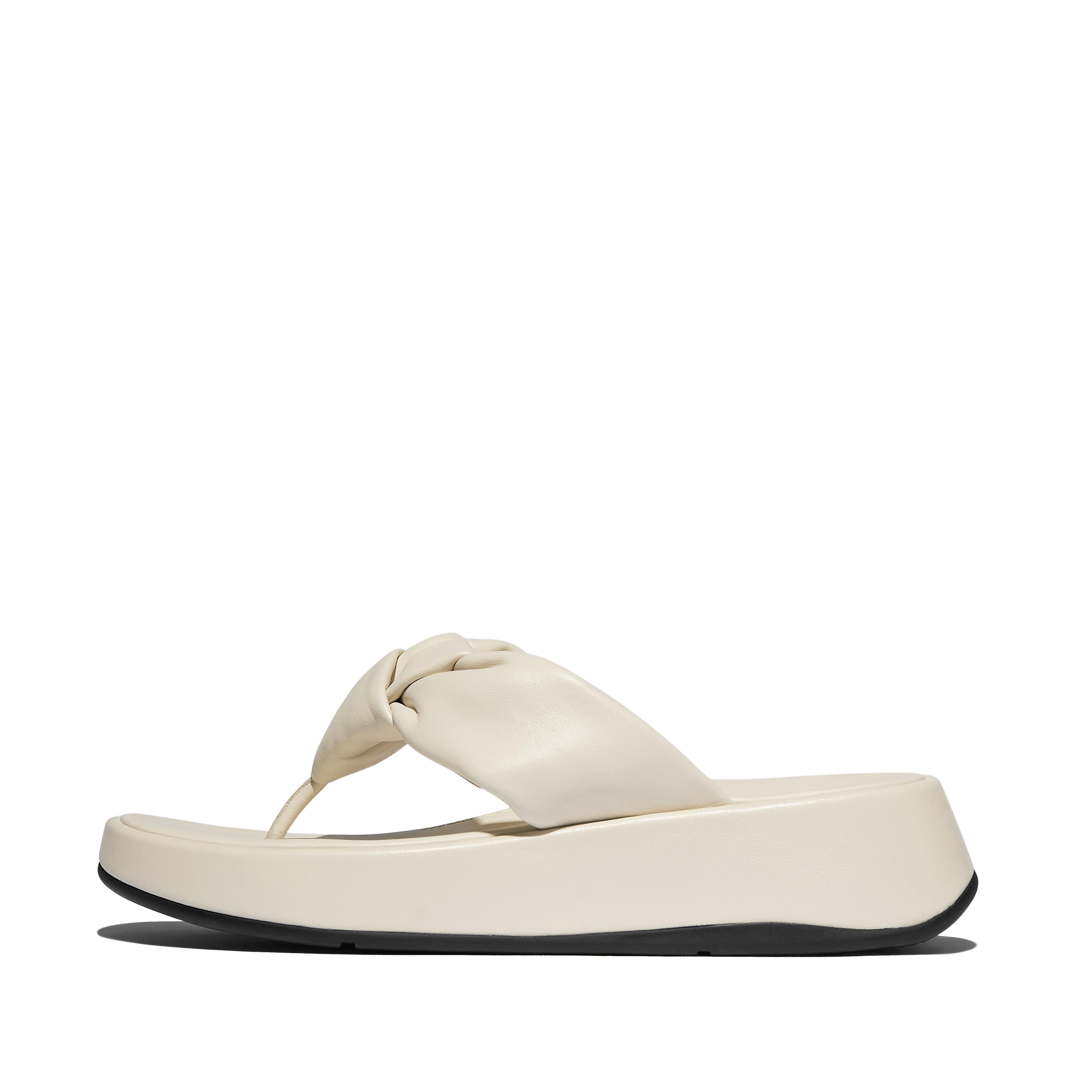 FitFlop F-MODE Knot Soft-Leather Flatform Toe-Post Sandals - Paris Beige