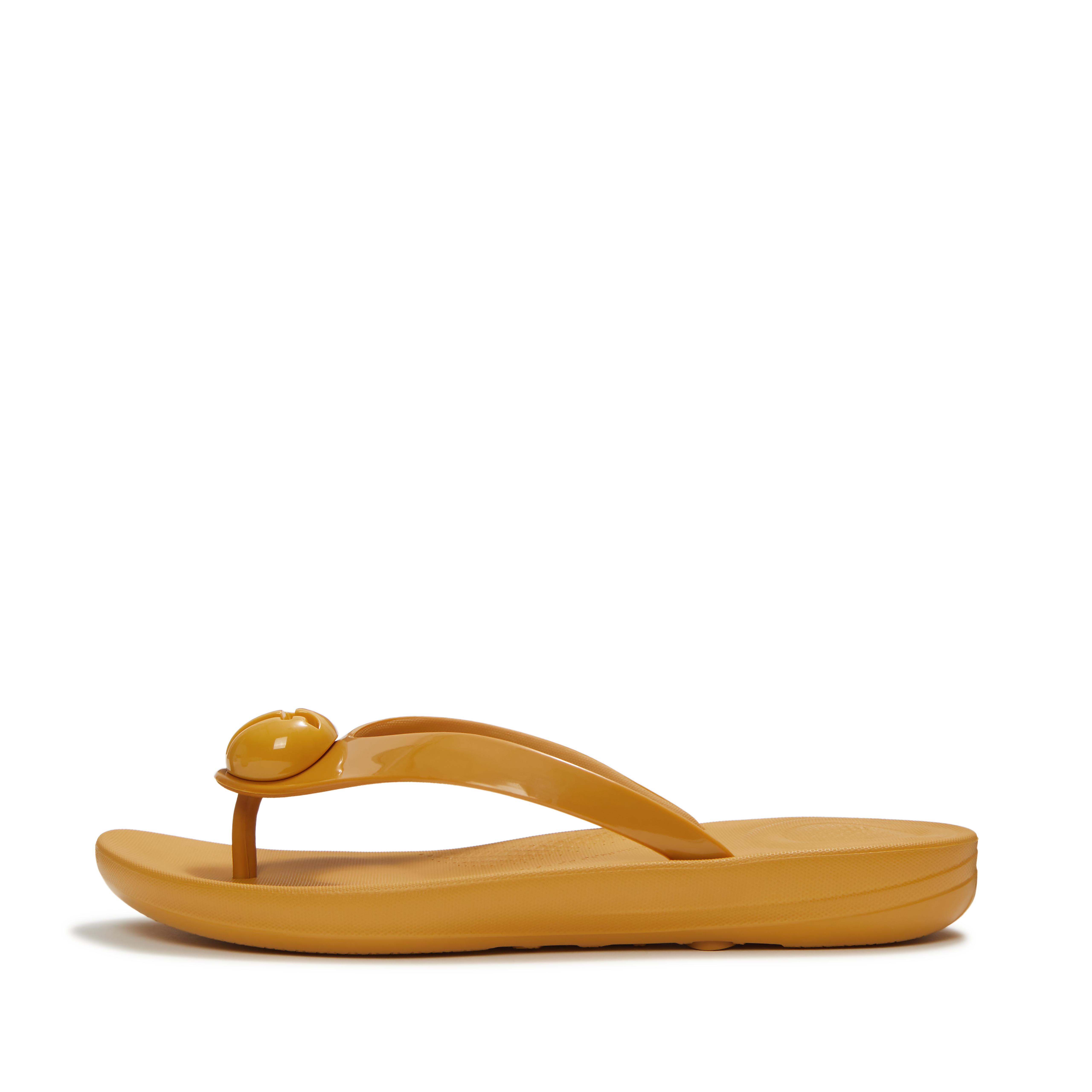 FitFlop IQUSHION Glossy-Button Flip-Flops - Turmeric