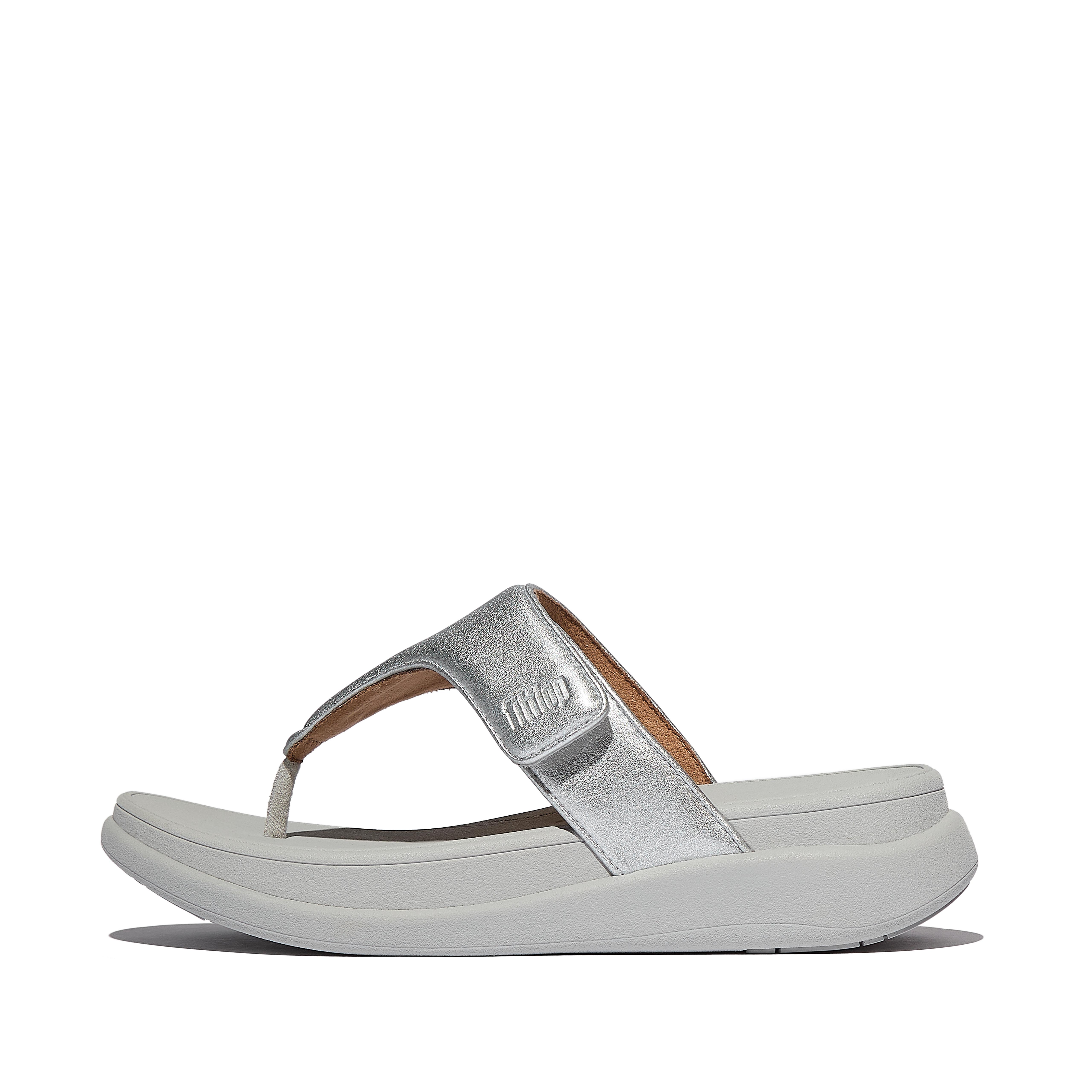 FitFlop F-MODE GO Adjustable Metallic Toe-Post Sandals - Silver