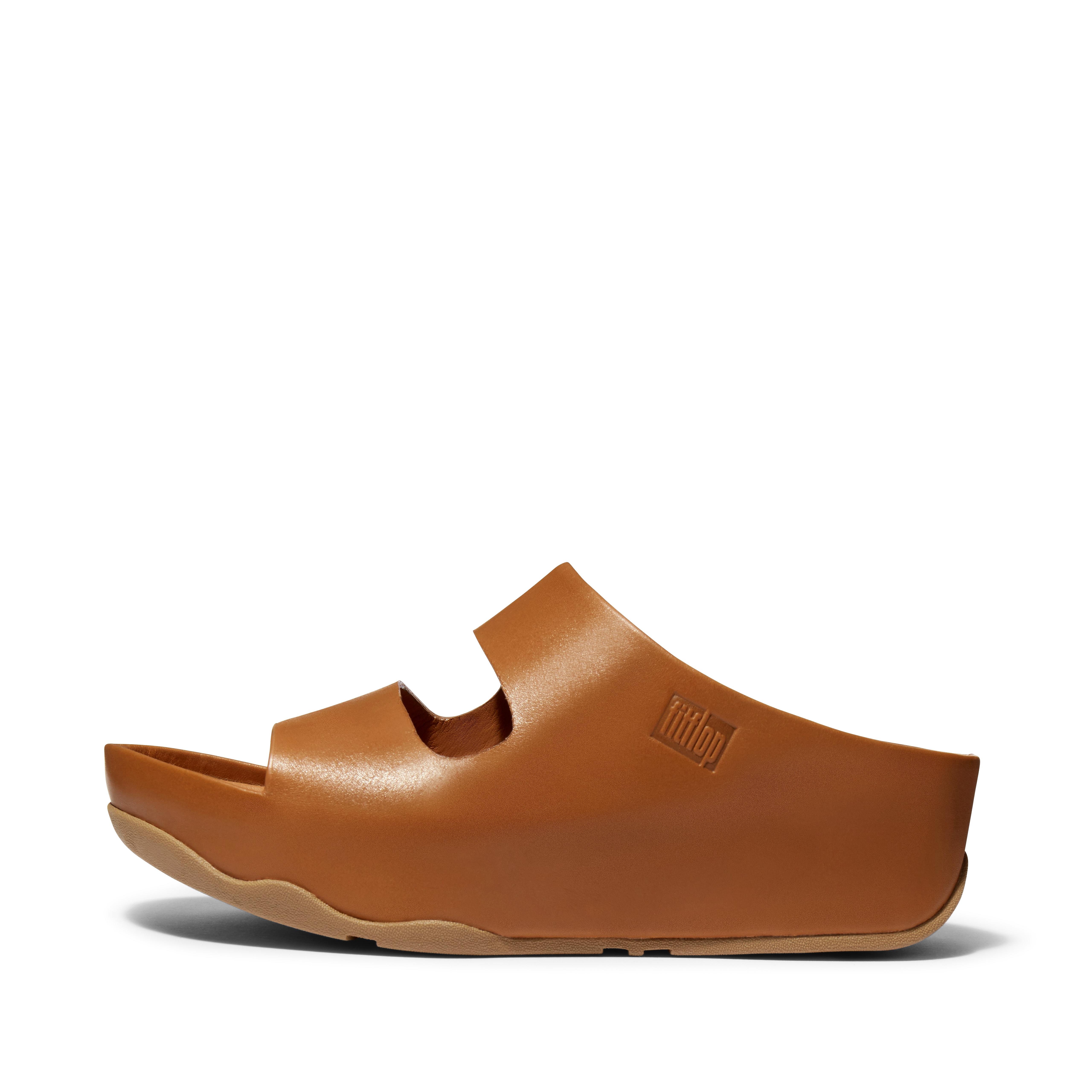 FitFlop SHUV Two-Bar Leather Slides - Light Tan