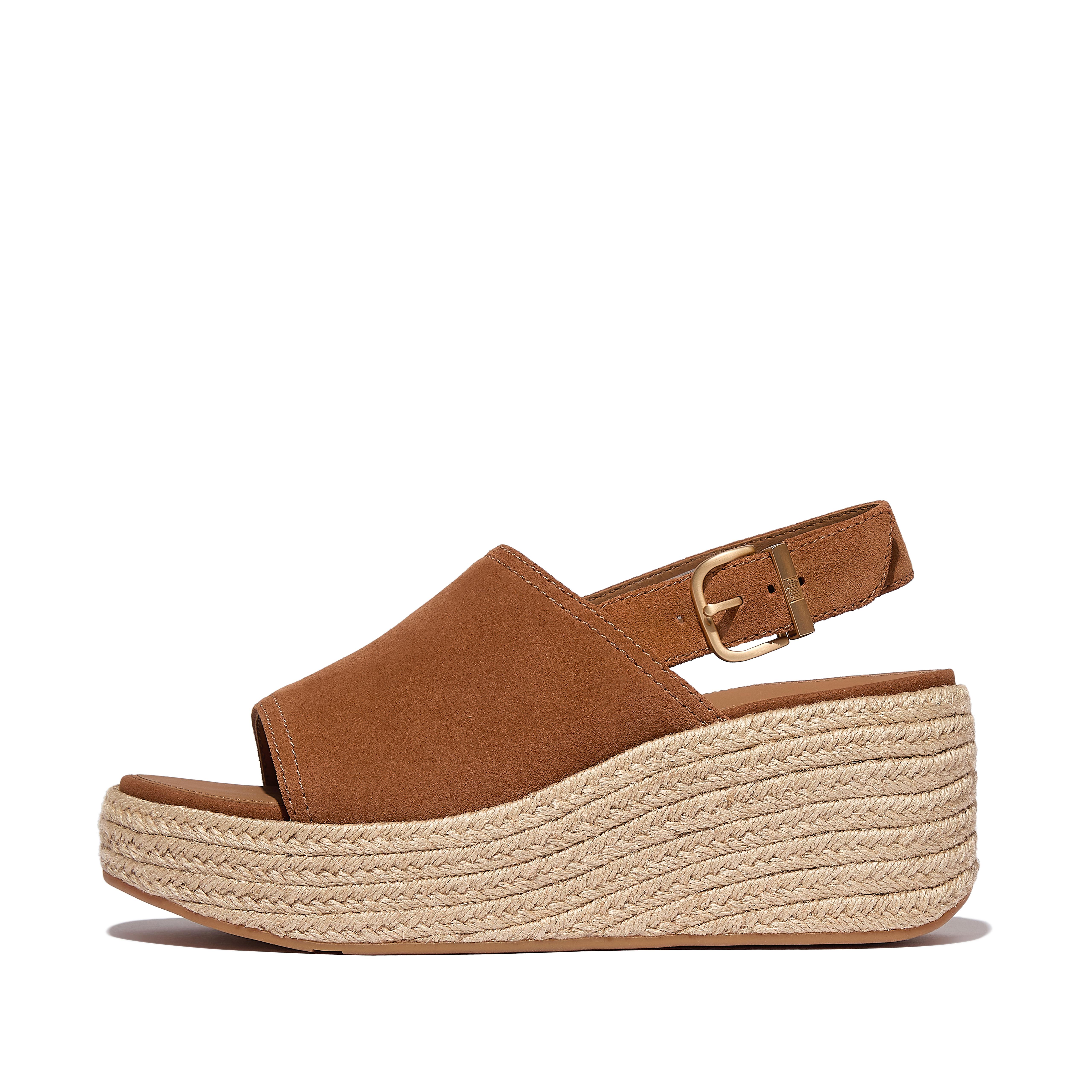 FitFlop PLATFFORMS Espadrille Suede Wedge Back-Strap Sandals - Deep tan