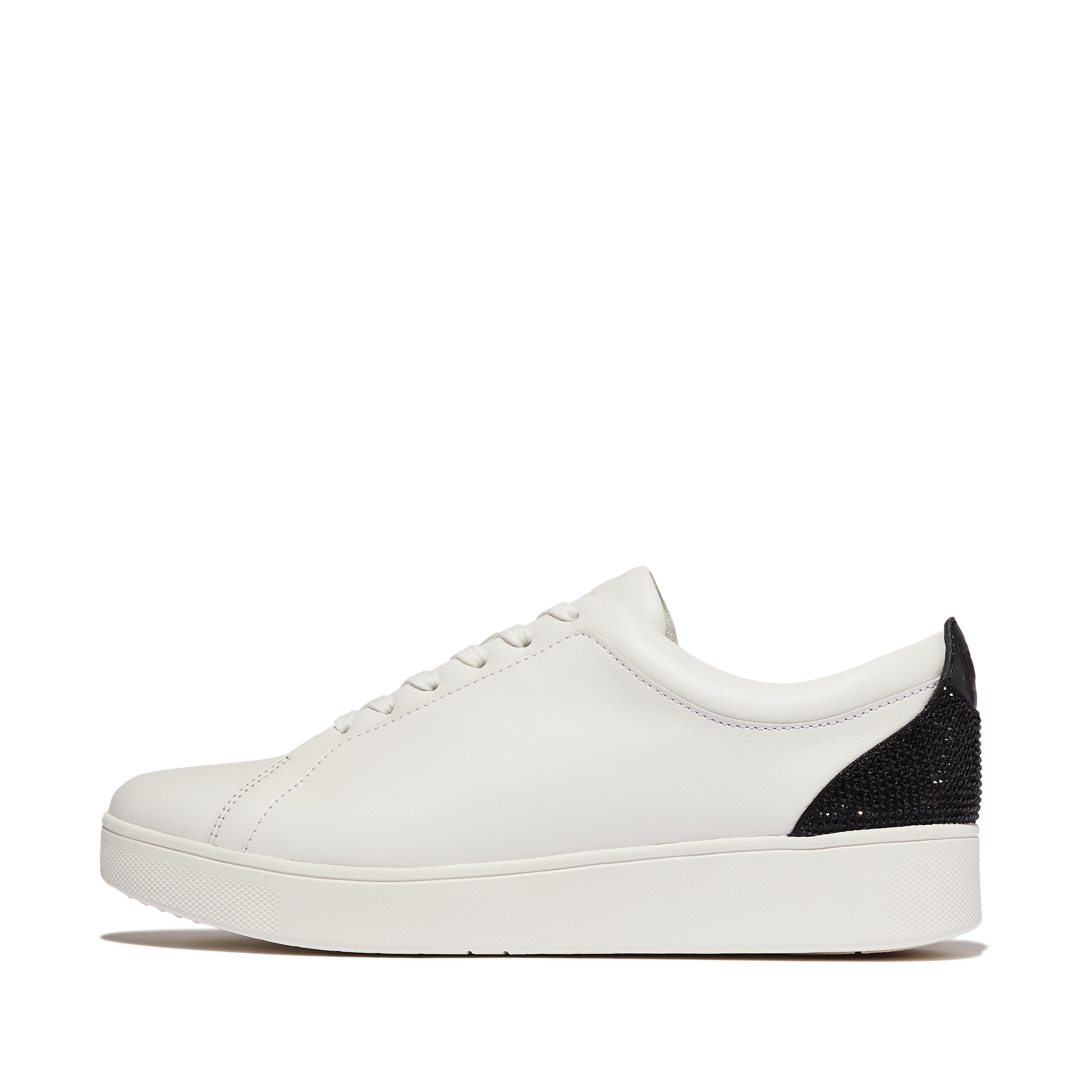 FitFlop RALLY Crystal-Backtab Leather Sneakers - Black