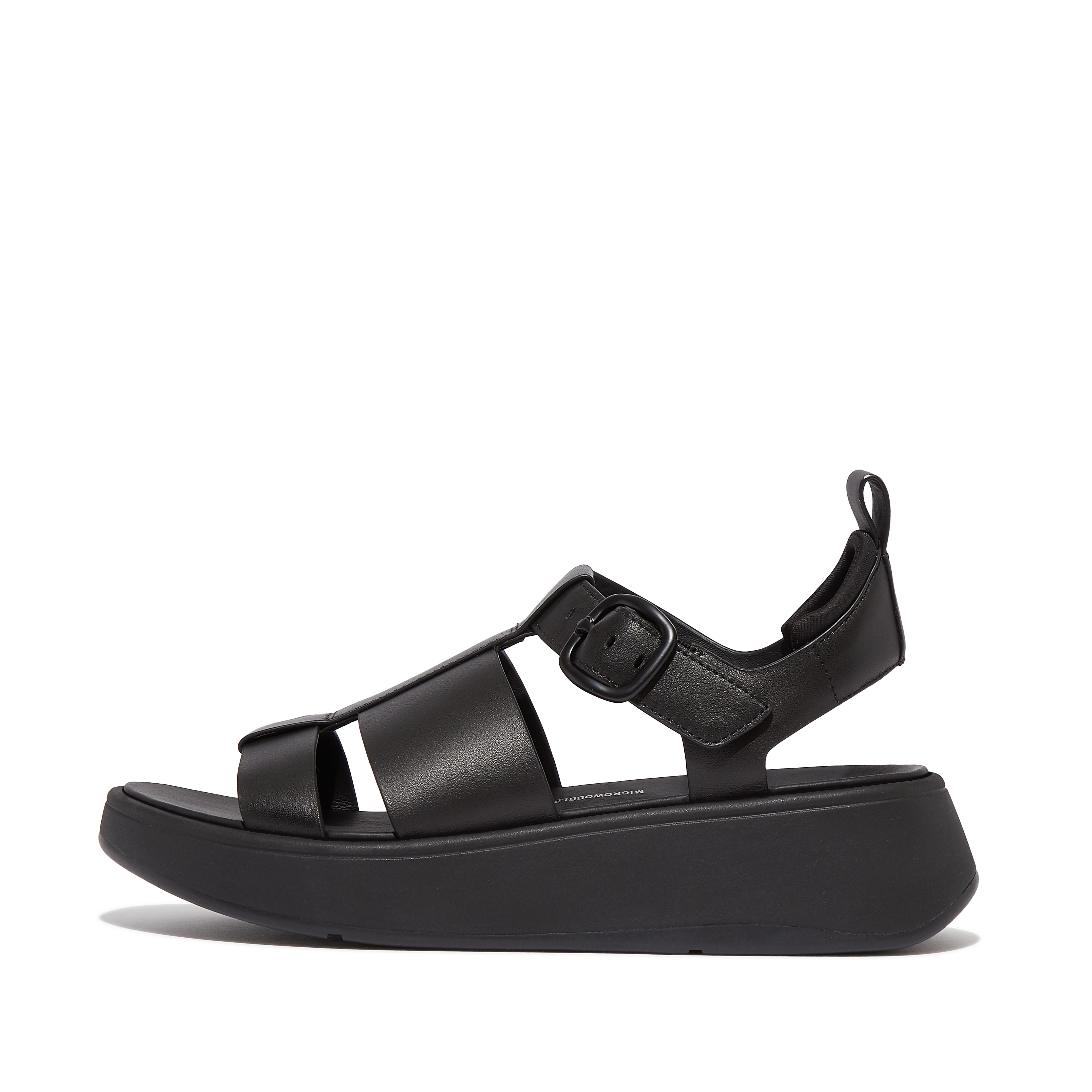 FitFlop F-MODE Leather Flatform Fisherman Sandals - Black