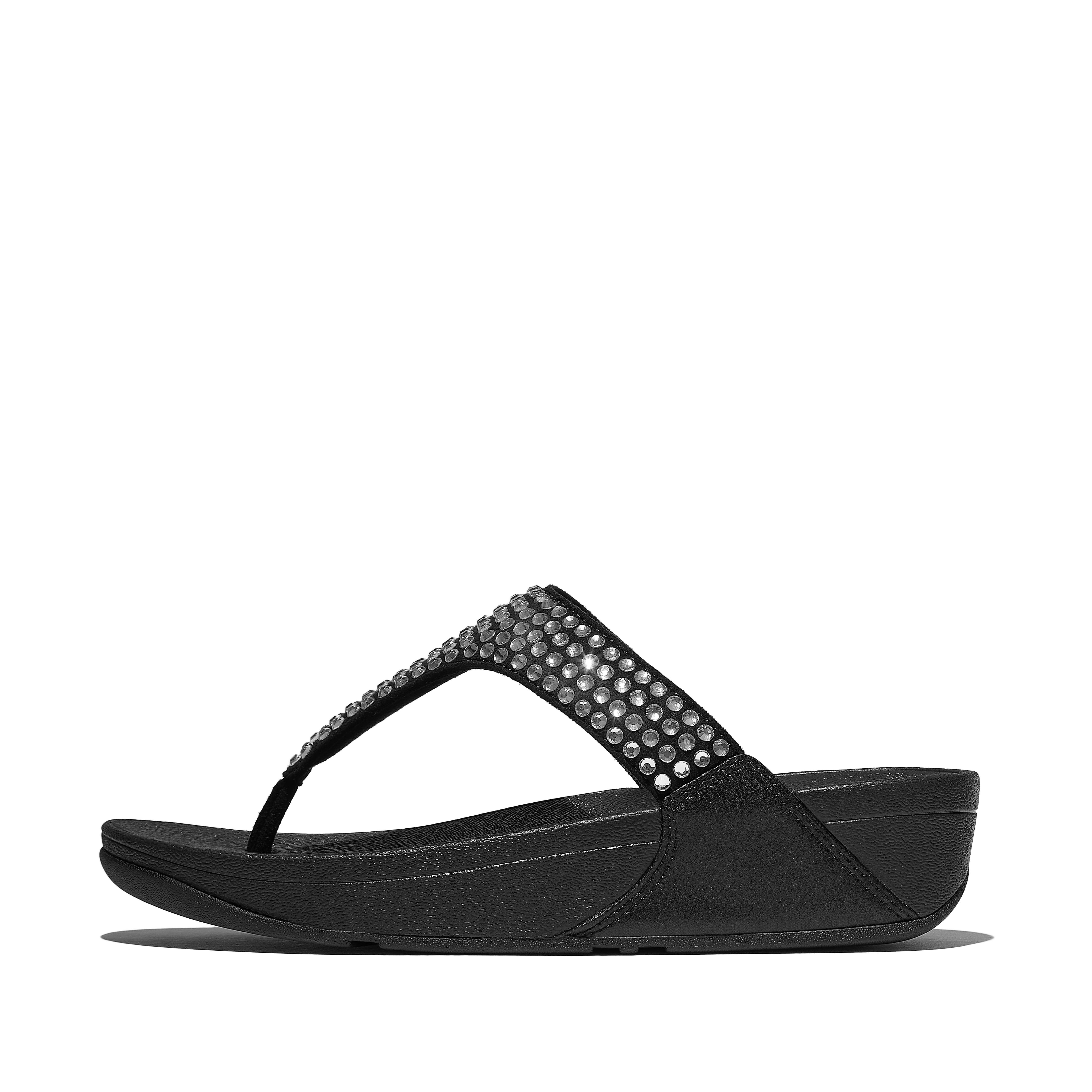 FitFlop LULU Maxi-Crystal Toe-Post Sandals - Black
