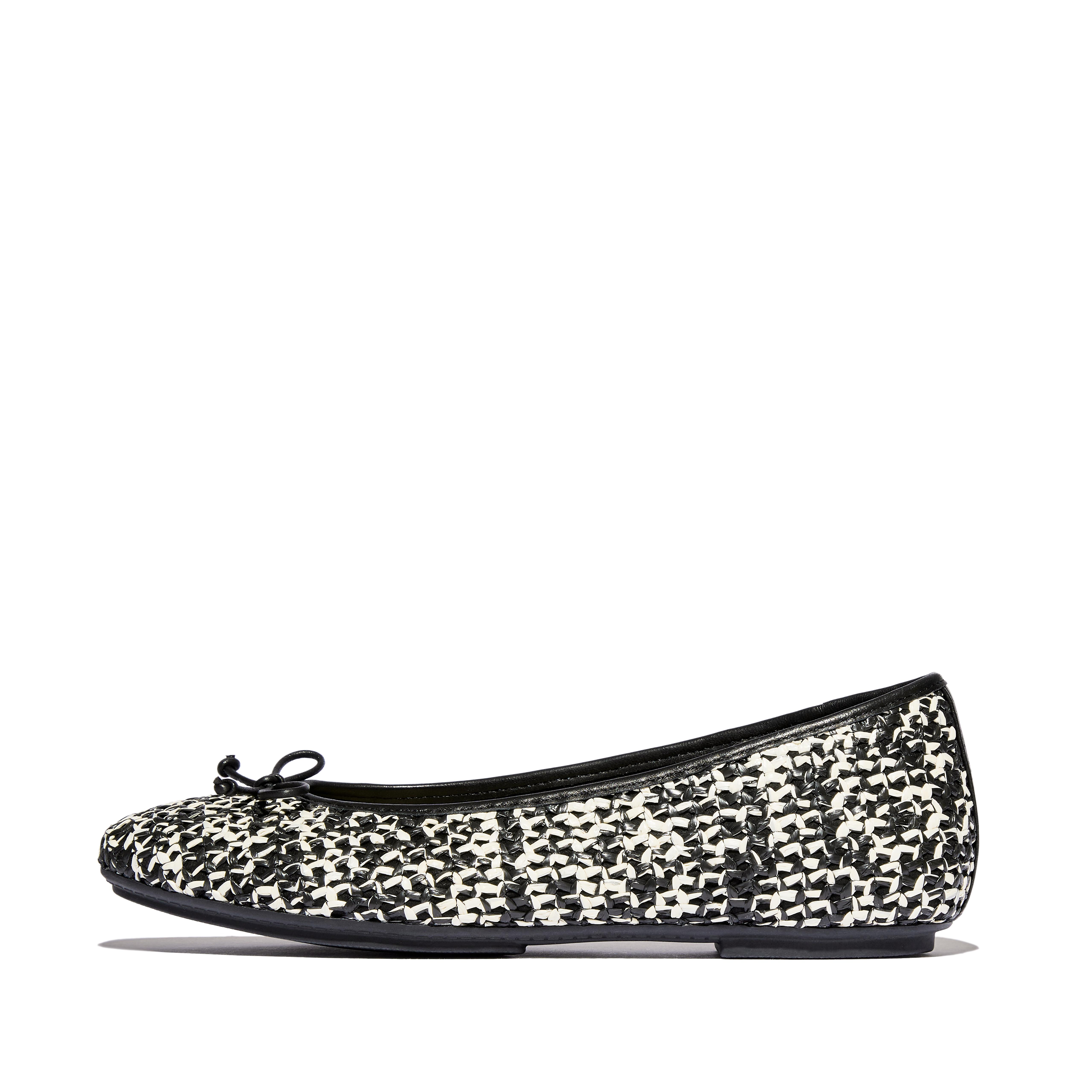 FitFlop DELICATO Bow Two-Tone Woven Ballerinas - Black White