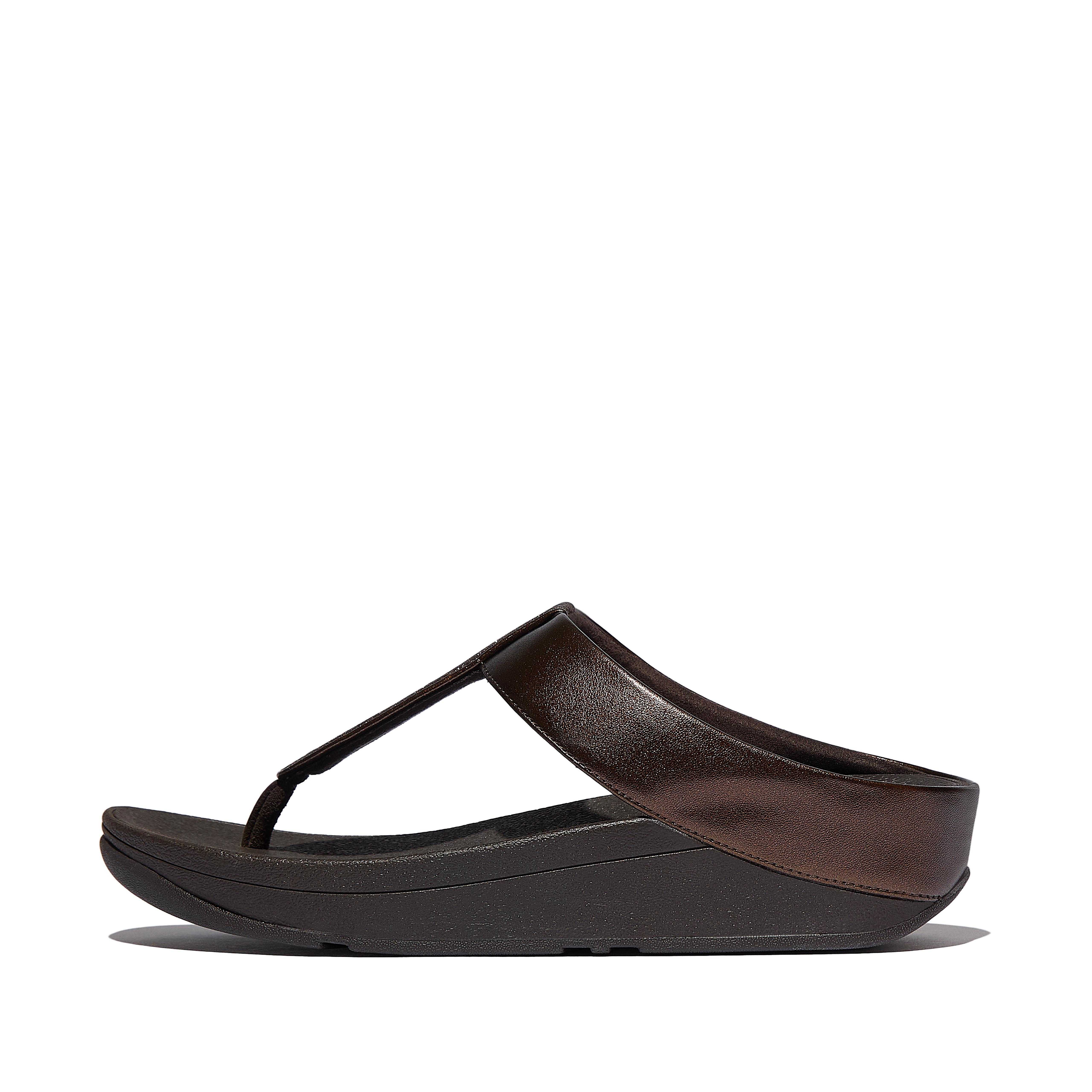 FitFlop FINO Glitterdust Metallic Toe-Post Sandals - Metallic Brown