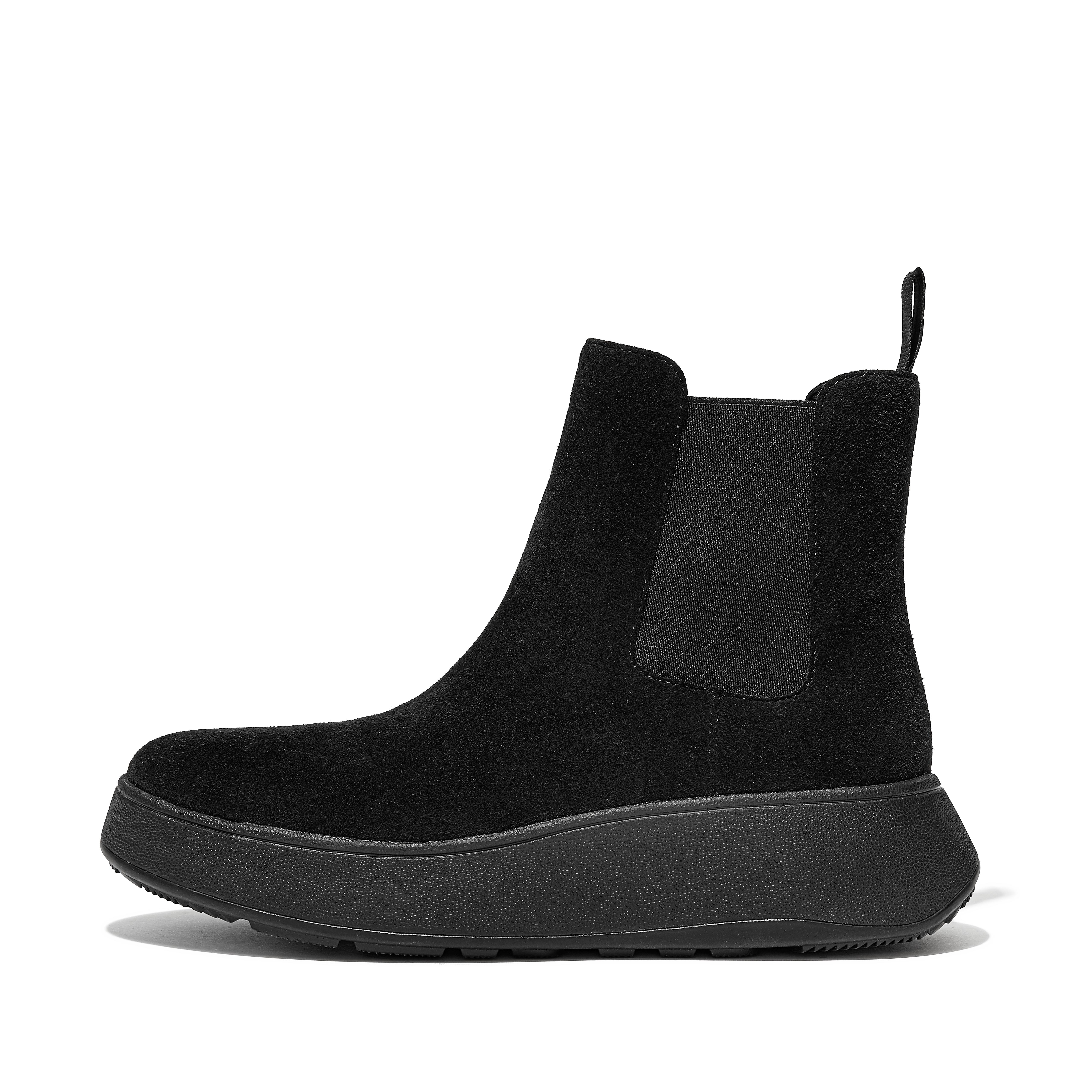 FitFlop F-MODE Suede Flatform Chelsea Boots - All Black