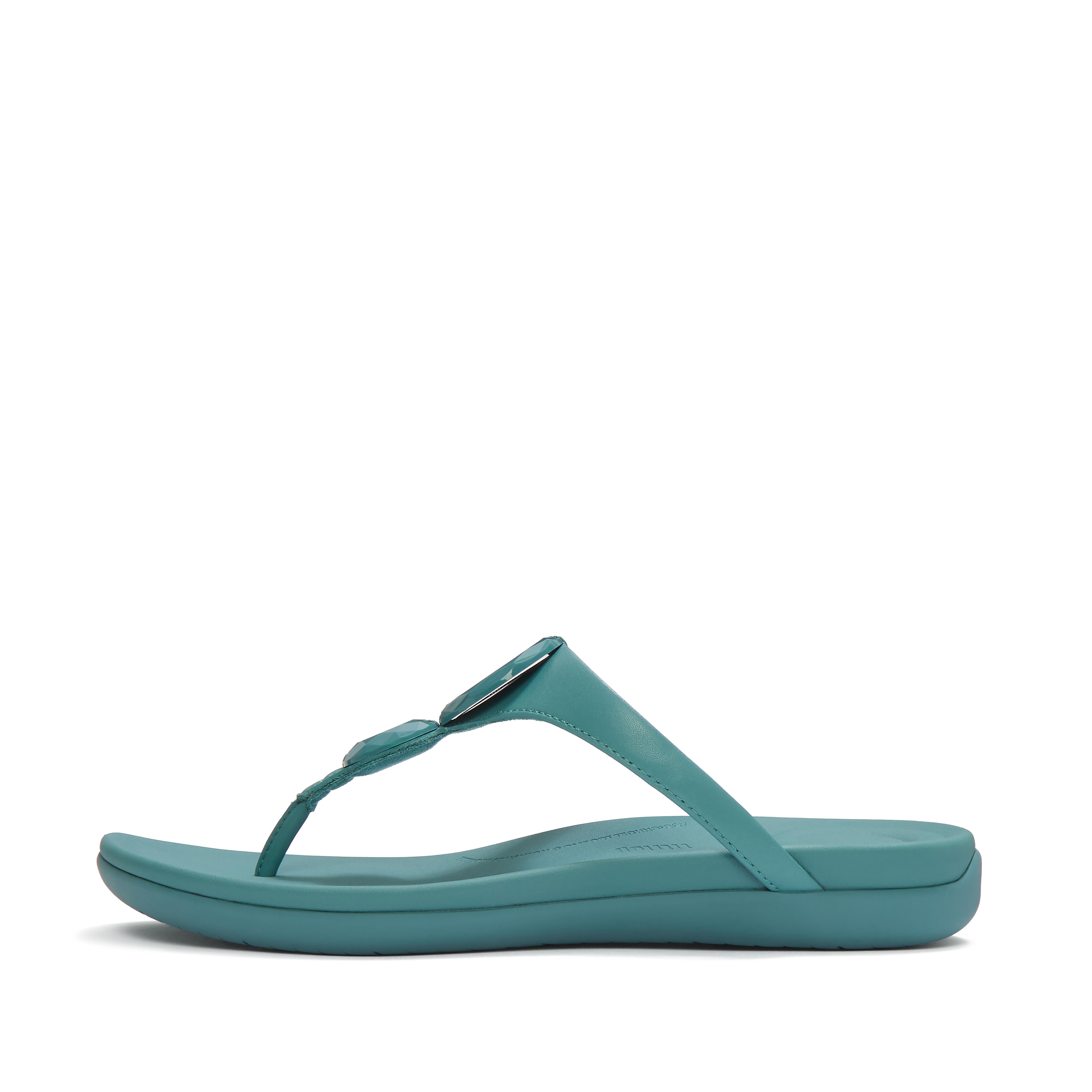 FitFlop SOLAY Glossy-Disc Toe-Post Sandals - Deep Teal