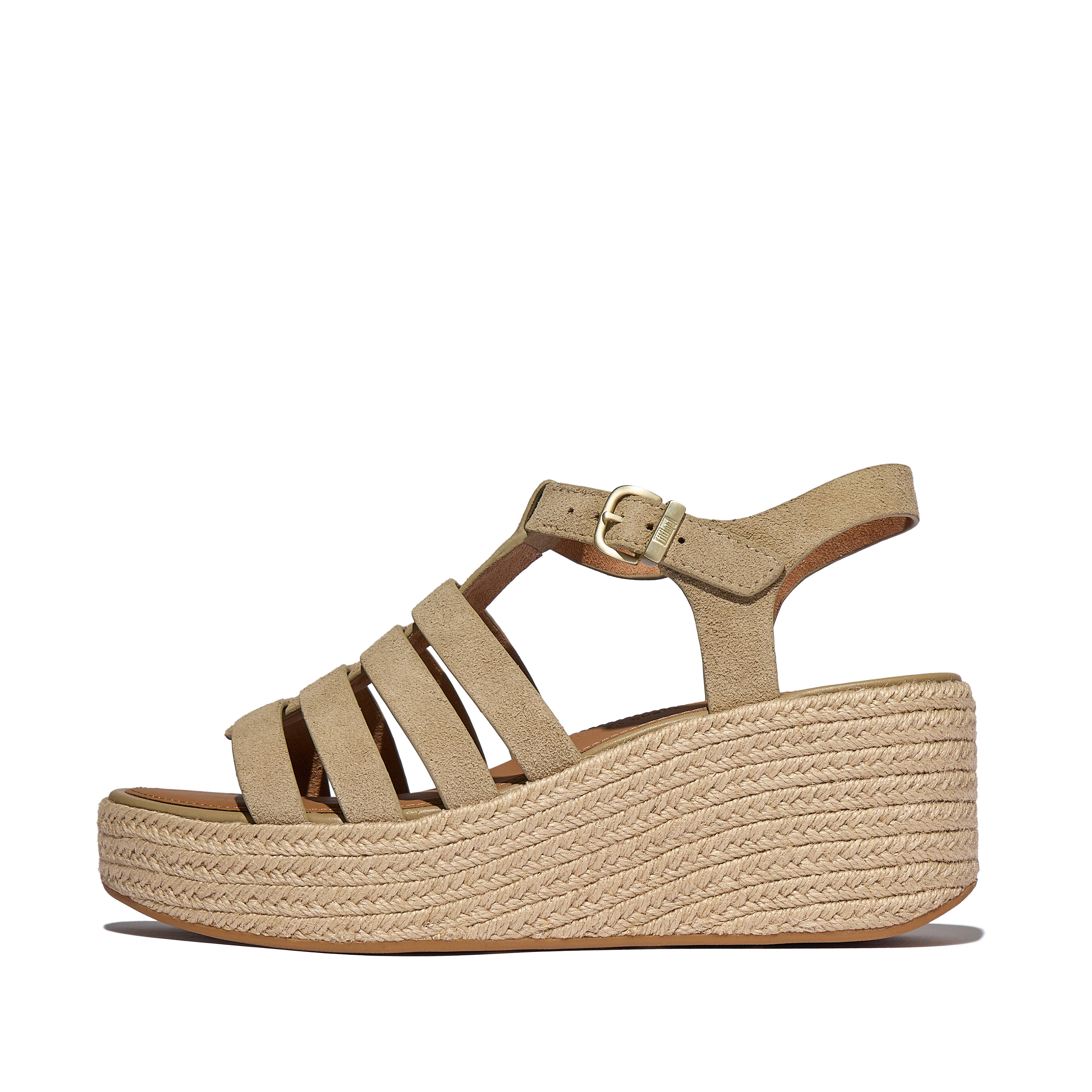 FitFlop PLATFFORMS Espadrille Suede Fisherman Wedge Sandals - Cappuccino