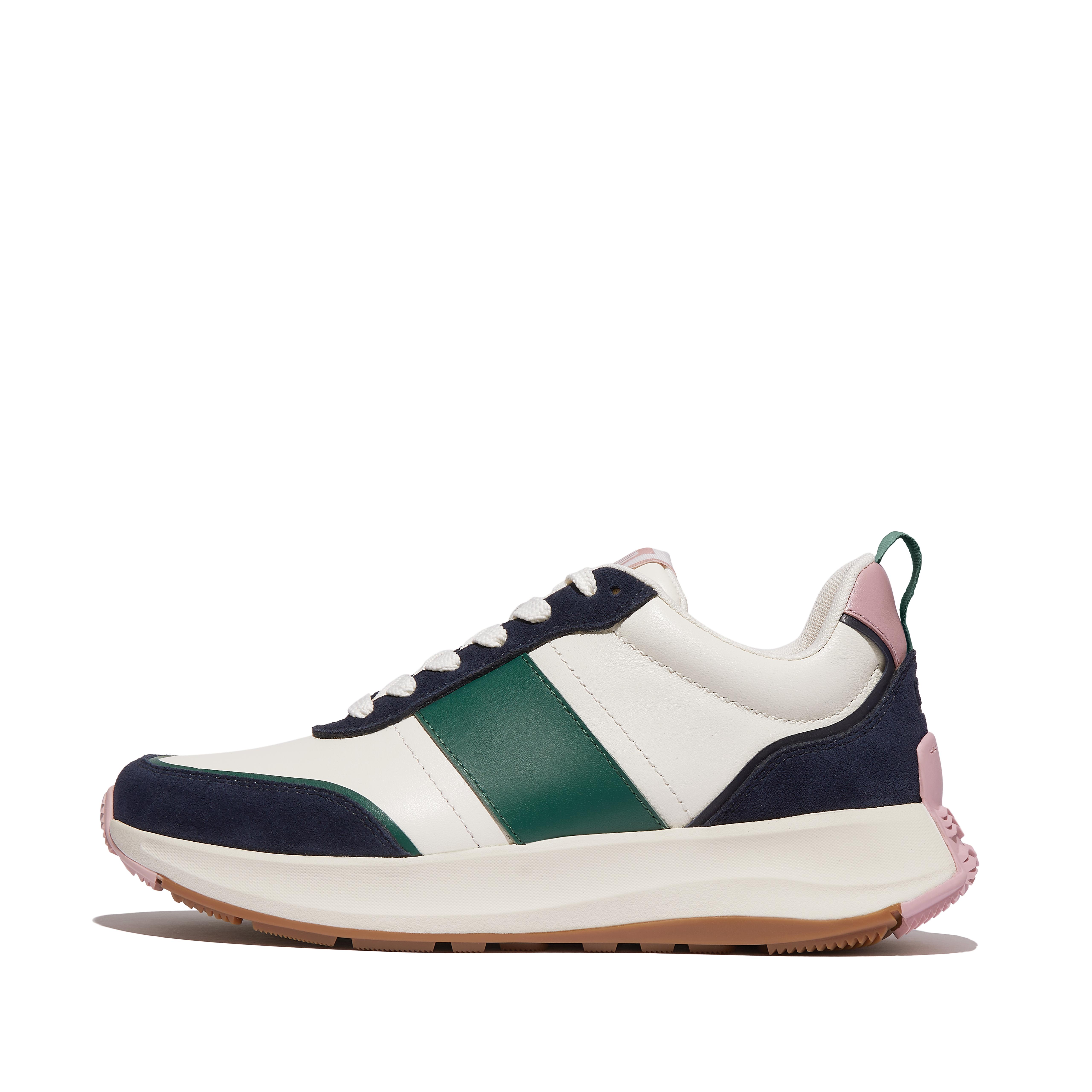 FitFlop F-MODE Flow Leather/Suede Flatform Sneakers - Navy Mix