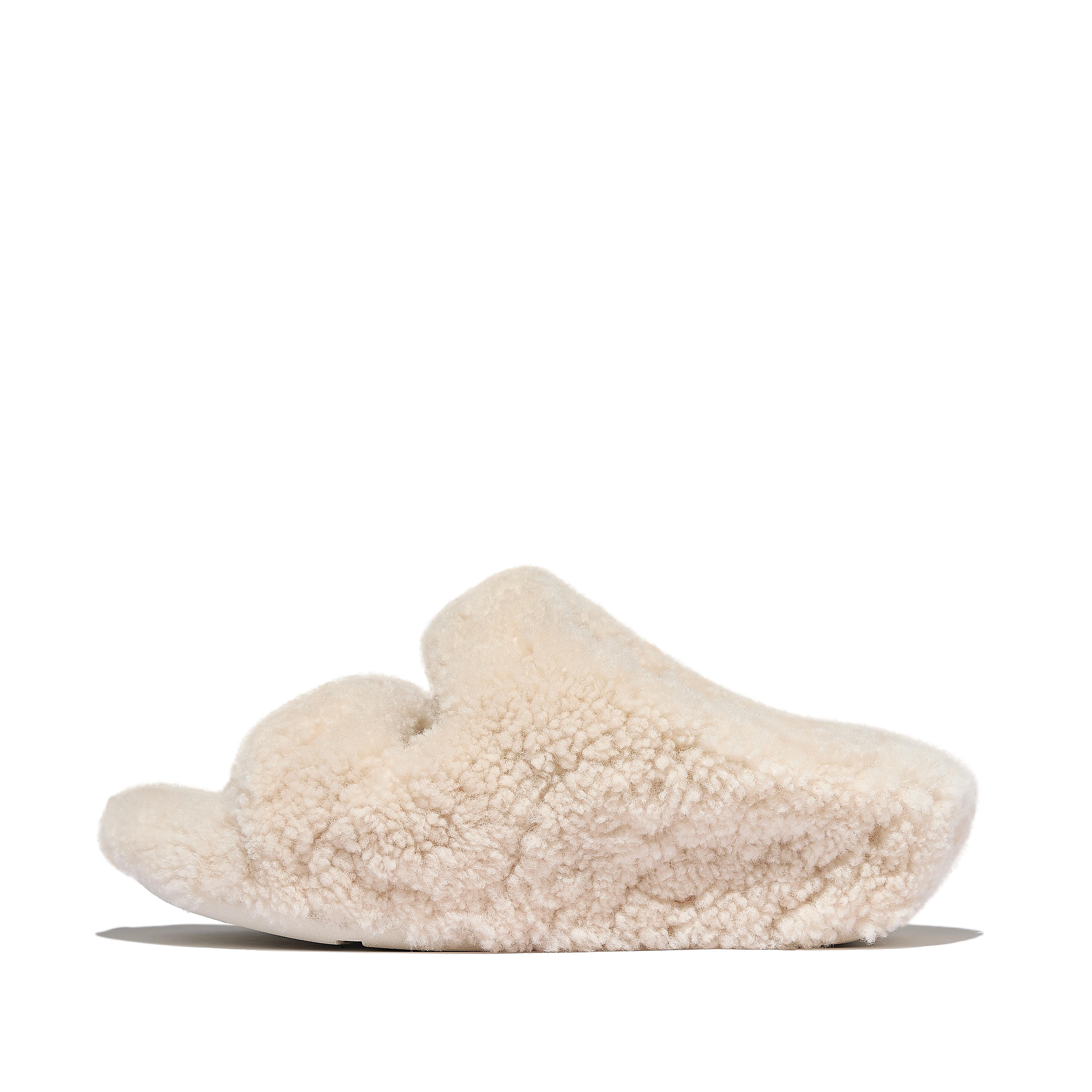 FitFlop SHUV Curly-Shearling Two-Bar Slides - Ivory