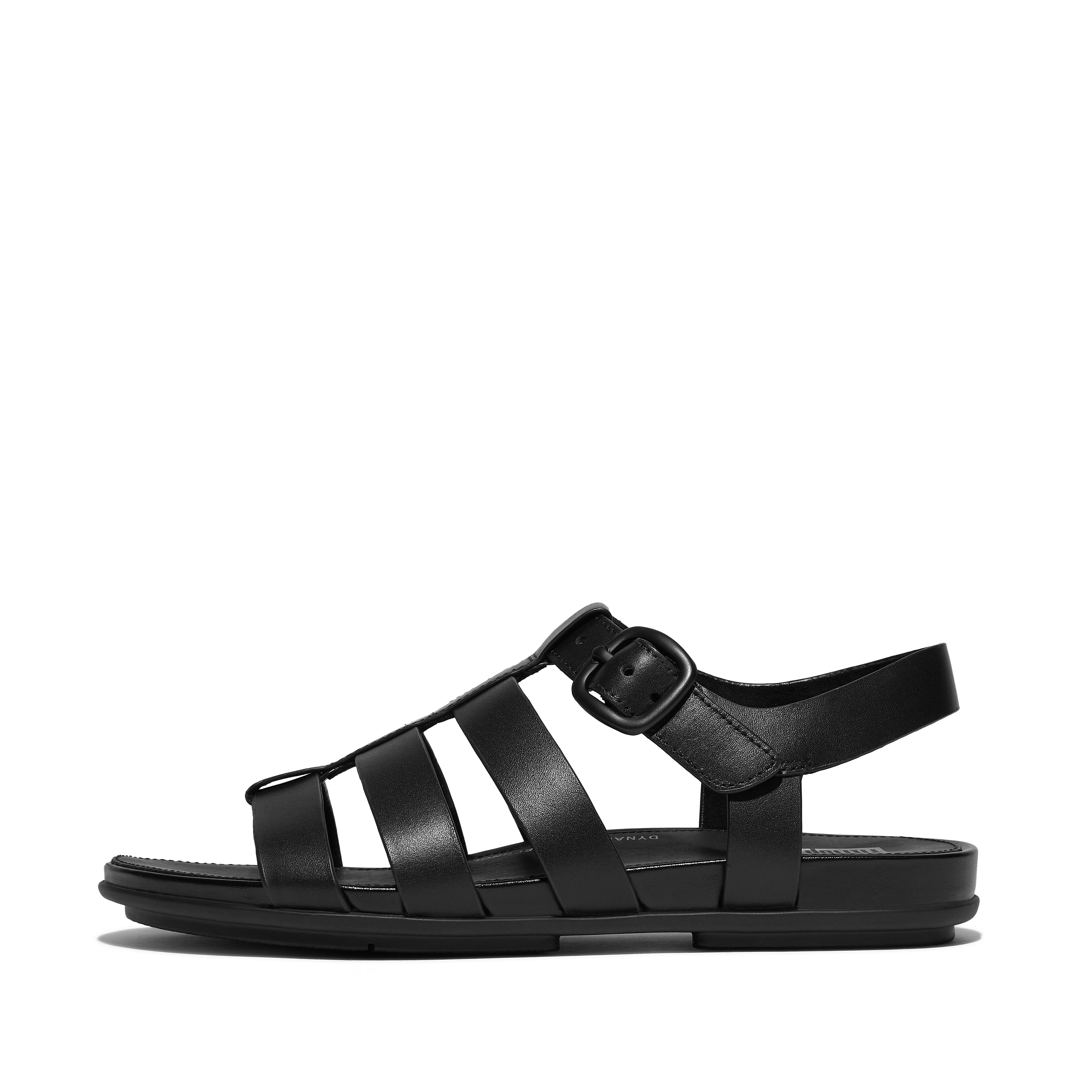 FitFlop GRACIE Matt-Buckle Leather Fisherman Sandals - All Black