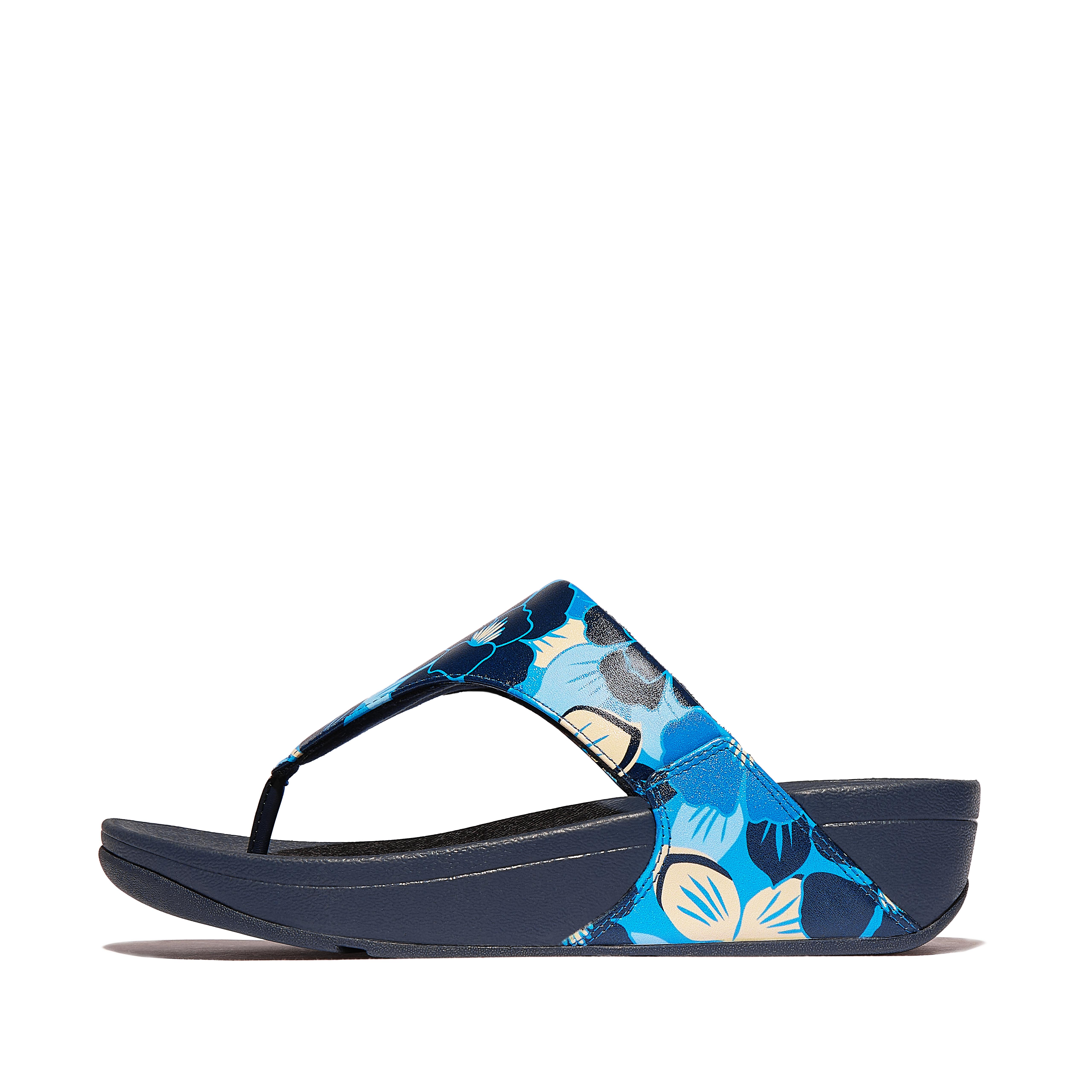FitFlop LULU Flowerz Leather Toe-Post Sandals - Navy Mix