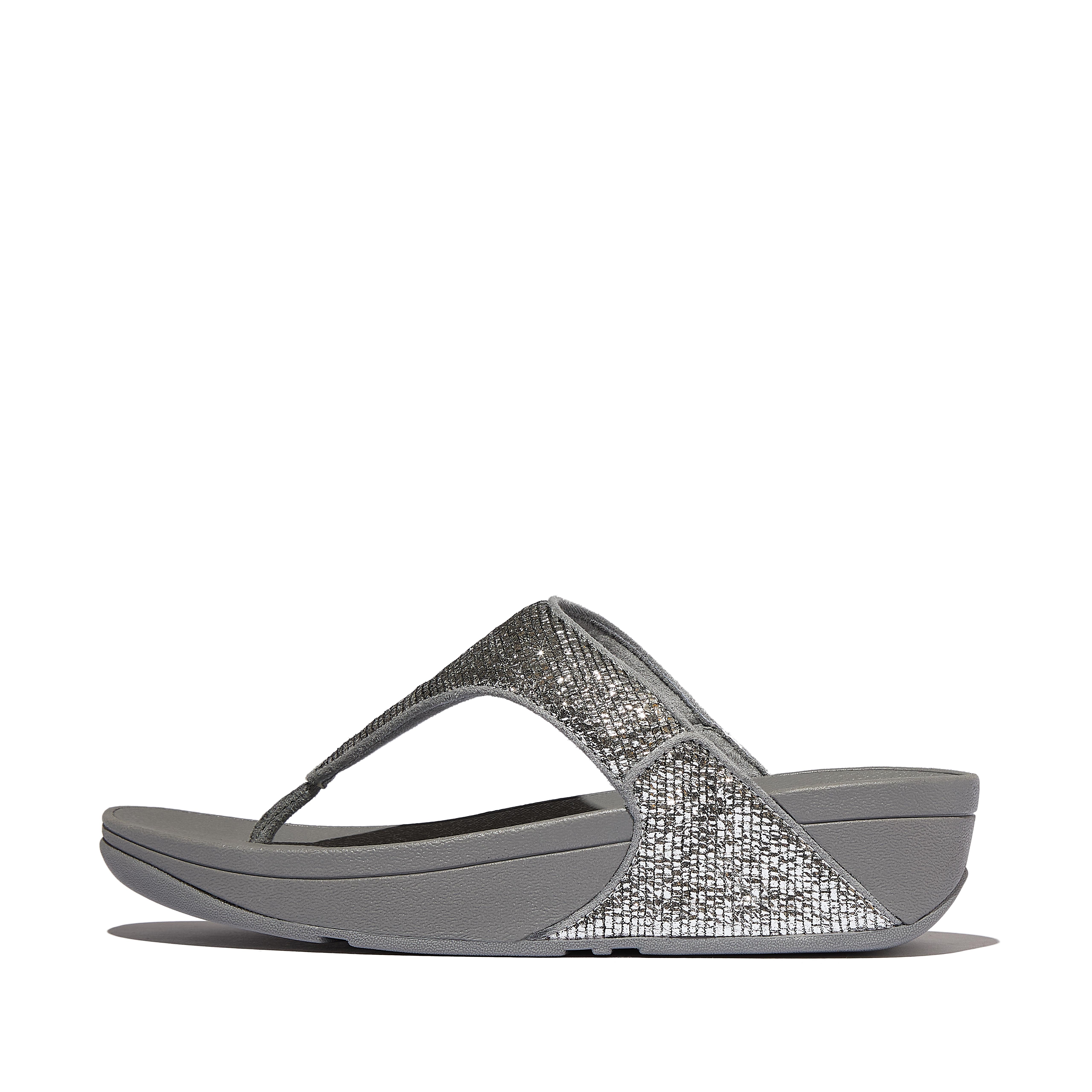 FitFlop LULU Crinkled-Shimmer Toe-Post Sandals - Silver
