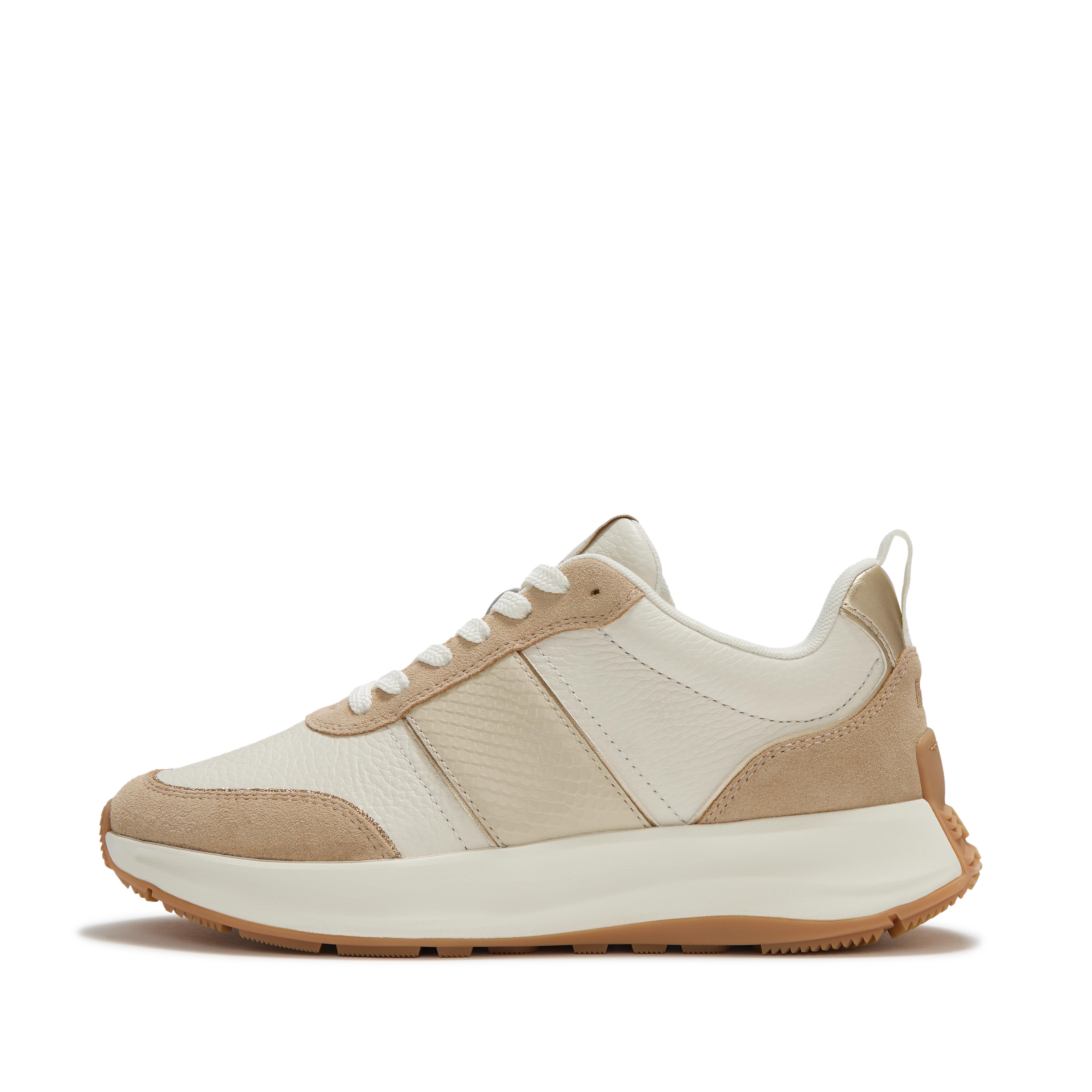 FitFlop F-MODE Flow Leather Sneakers - Tan/Platino