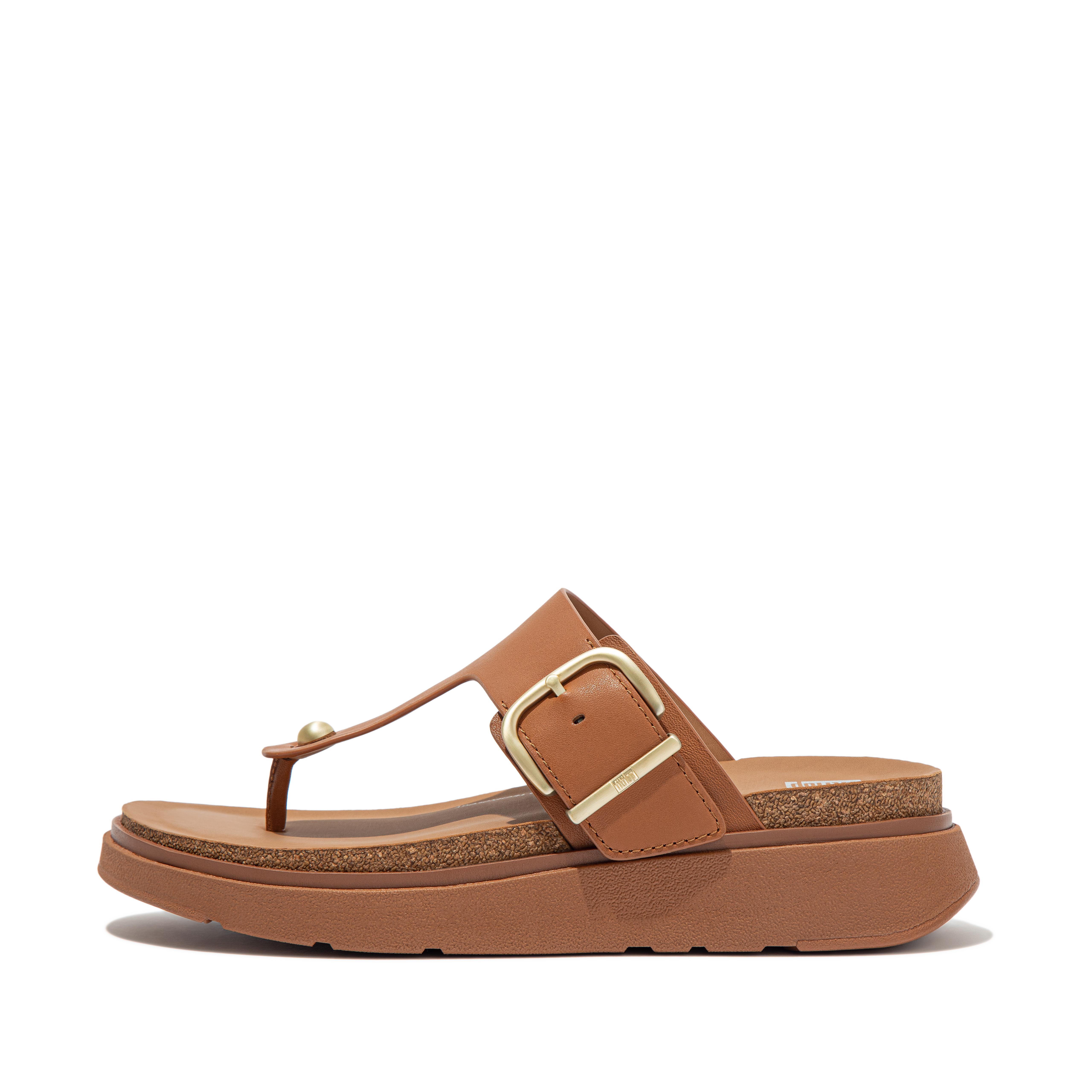 FitFlop GEN-FF Buckle Leather Toe-Post Sandals - Light Tan