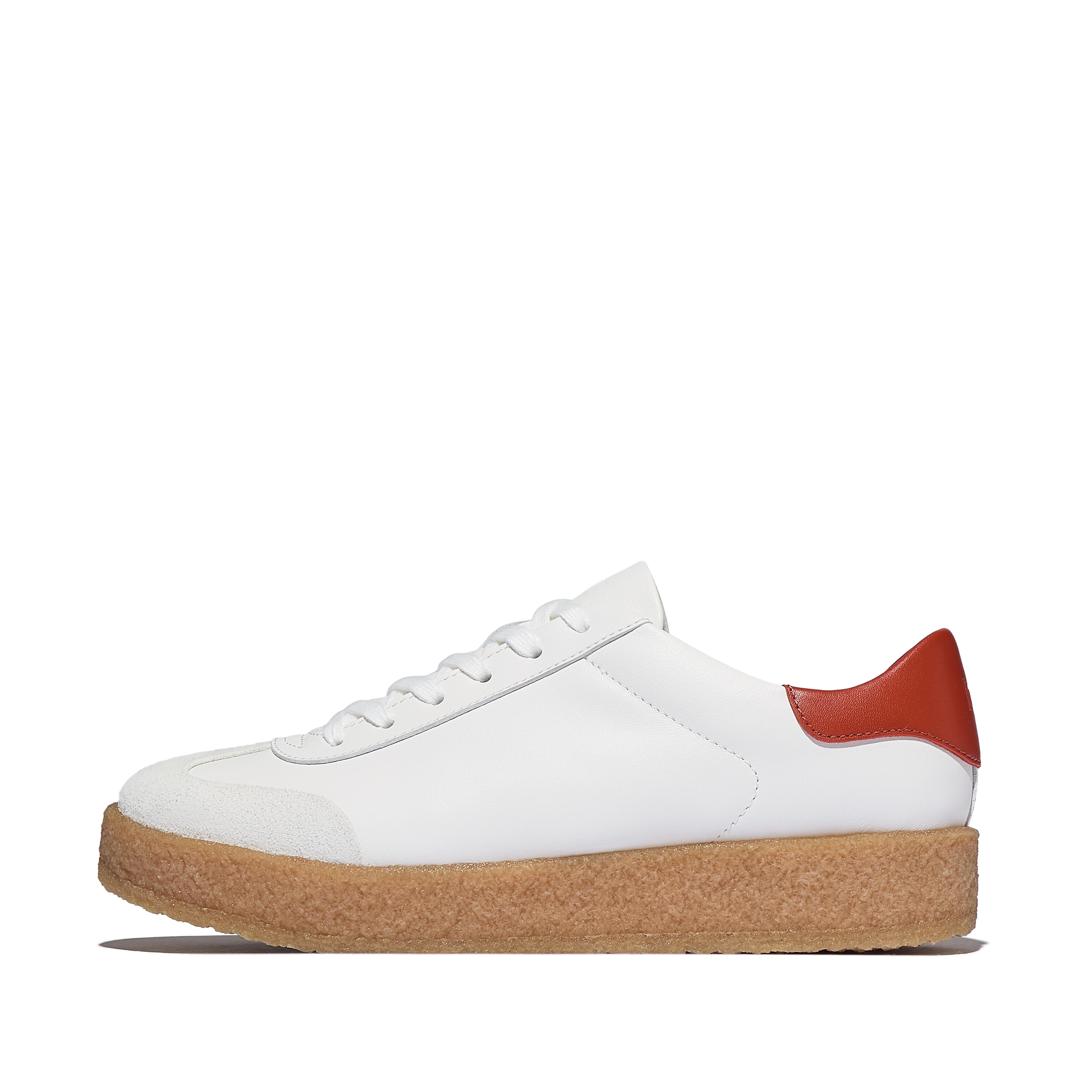 FitFlop RALLY T-Toe Leather Crepe Sneakers - White/Terracotta