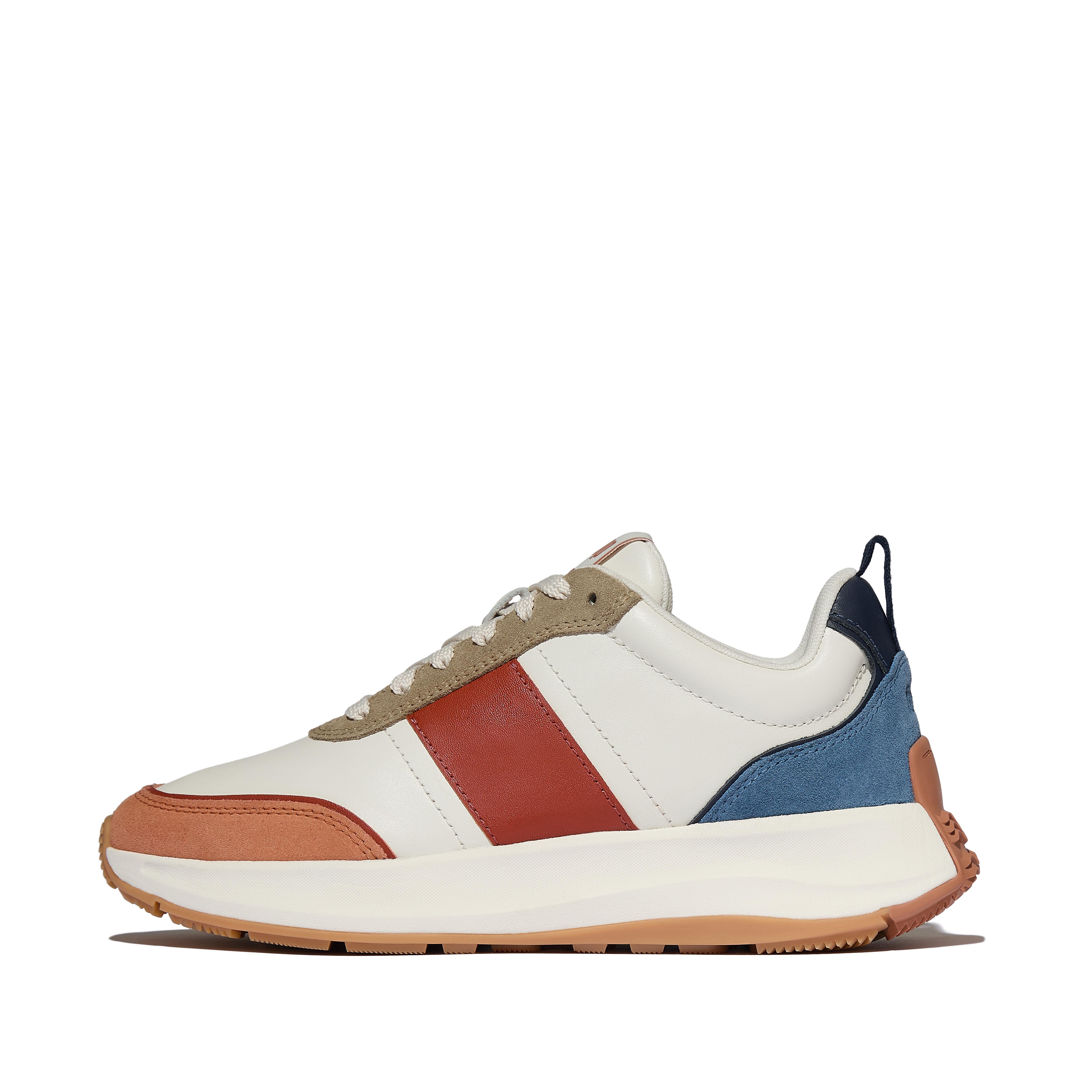 FitFlop F-MODE Flow Leather/Suede Sneakers - Cool Blue Mix