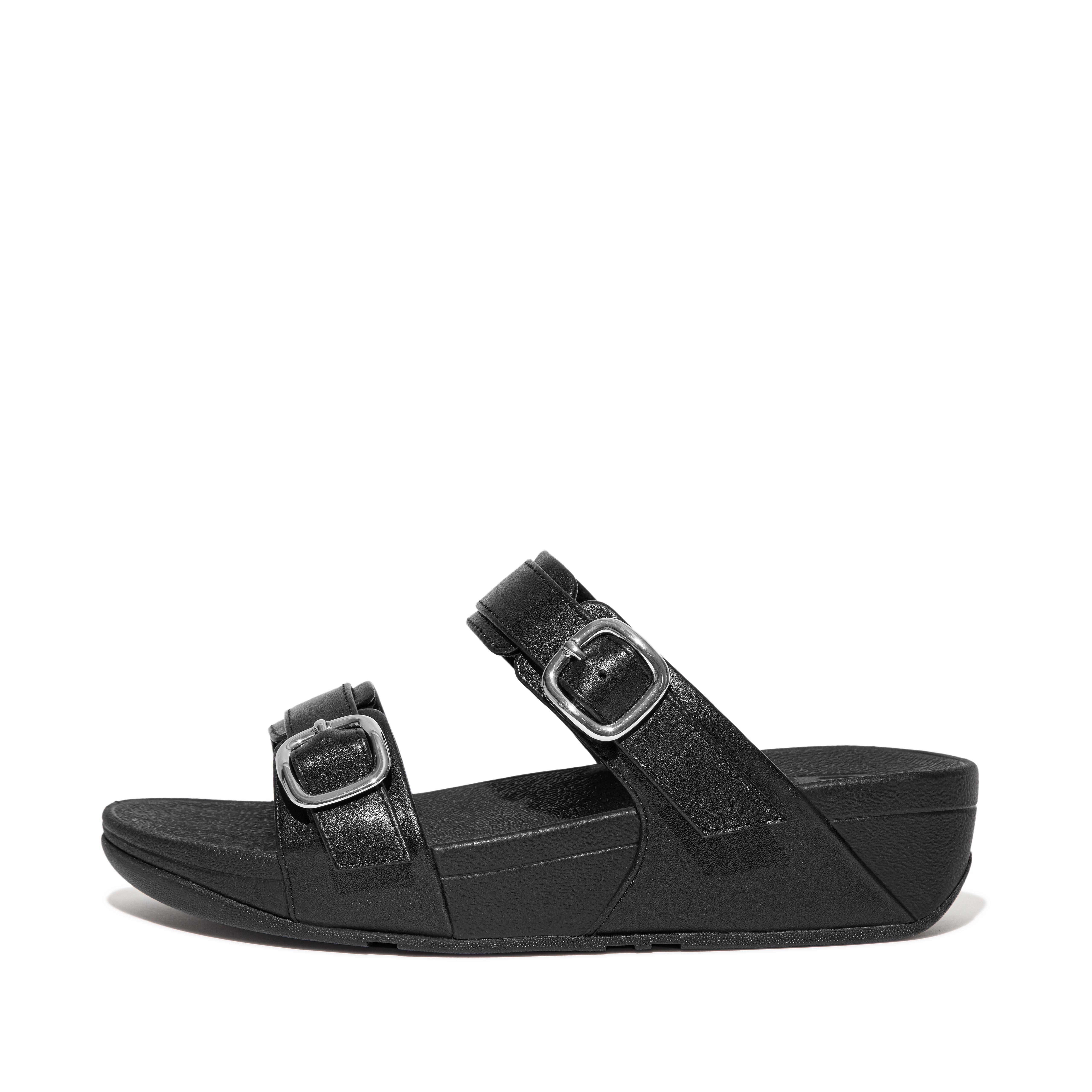 FitFlop LULU Adjustable Leather Slides - All Black