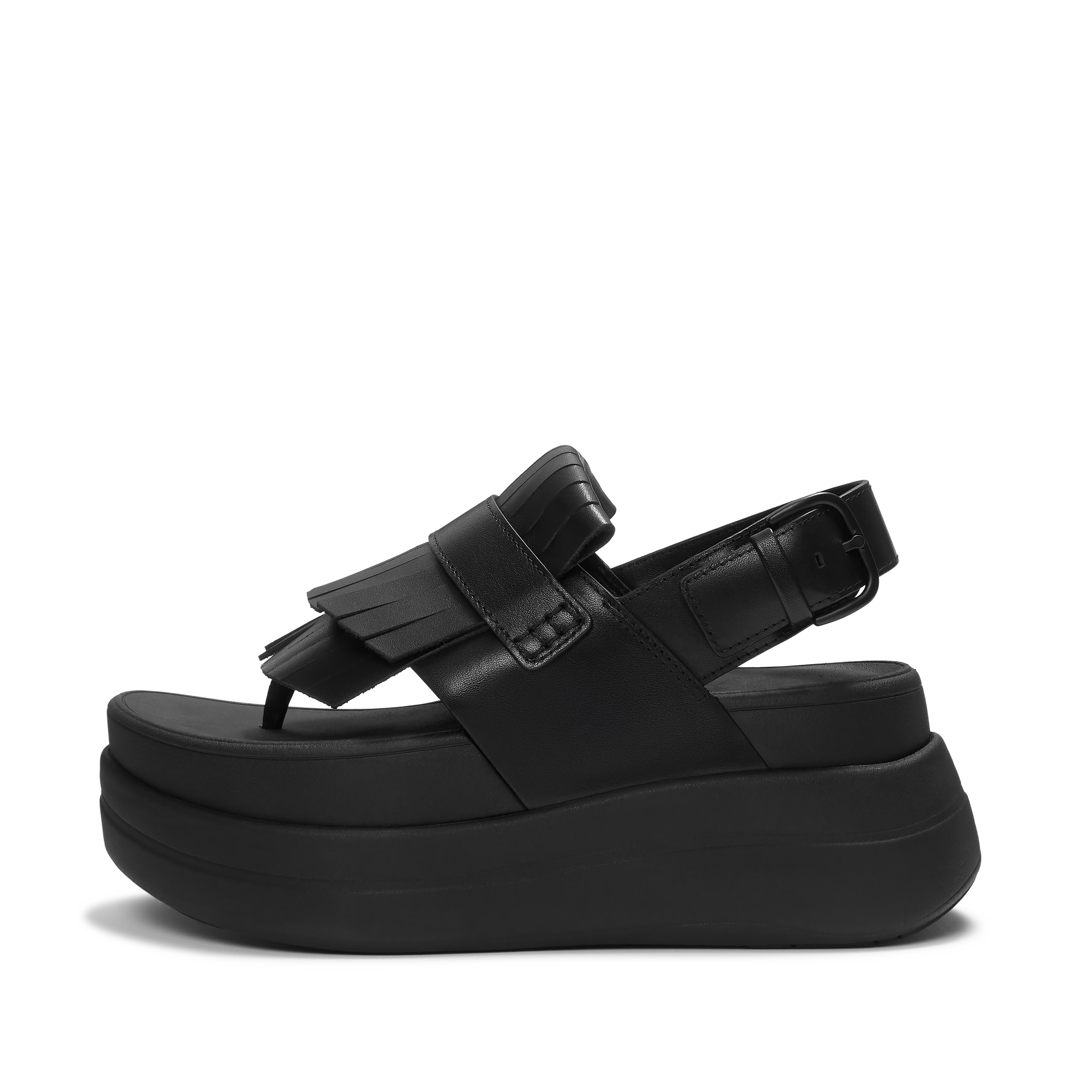 FitFlop F-MODE Stack Leather Toe-Post Sandals - All Black