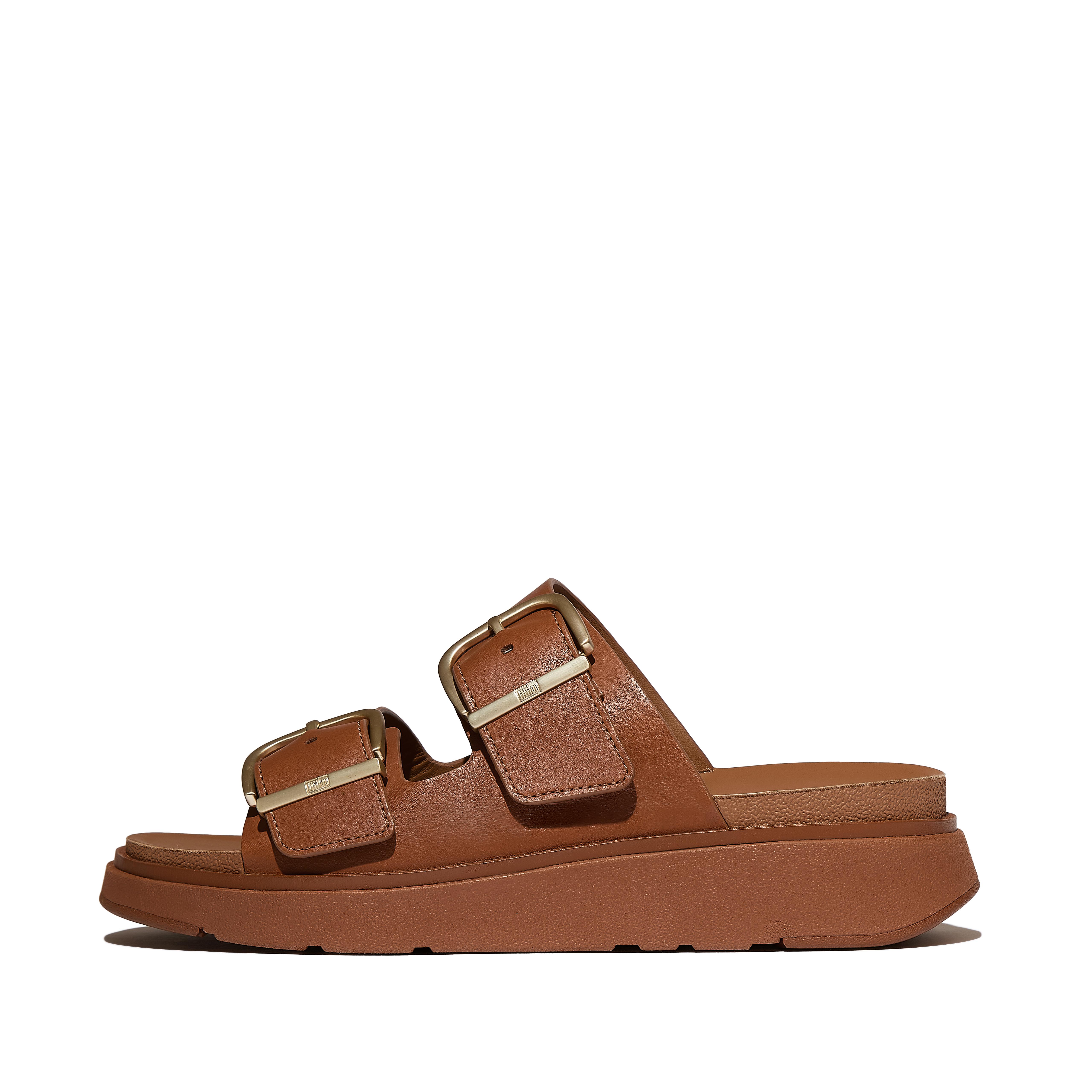 FitFlop GEN-FF Buckle Two-Bar Leather Slides - Light Tan