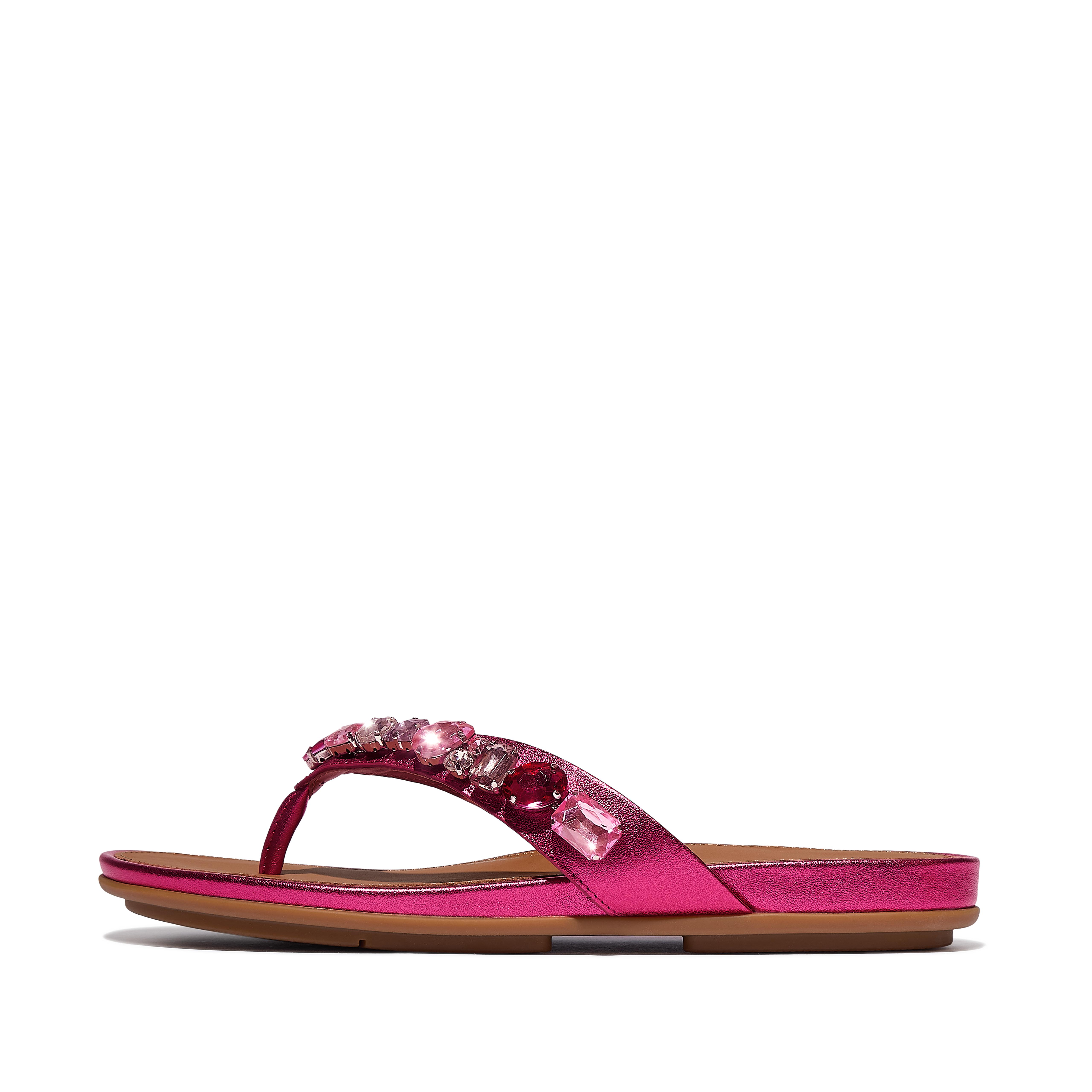 FitFlop GRACIE Jewel-Deluxe Metallic-Leather Flip-Flops - Metallic Wild Raspberry