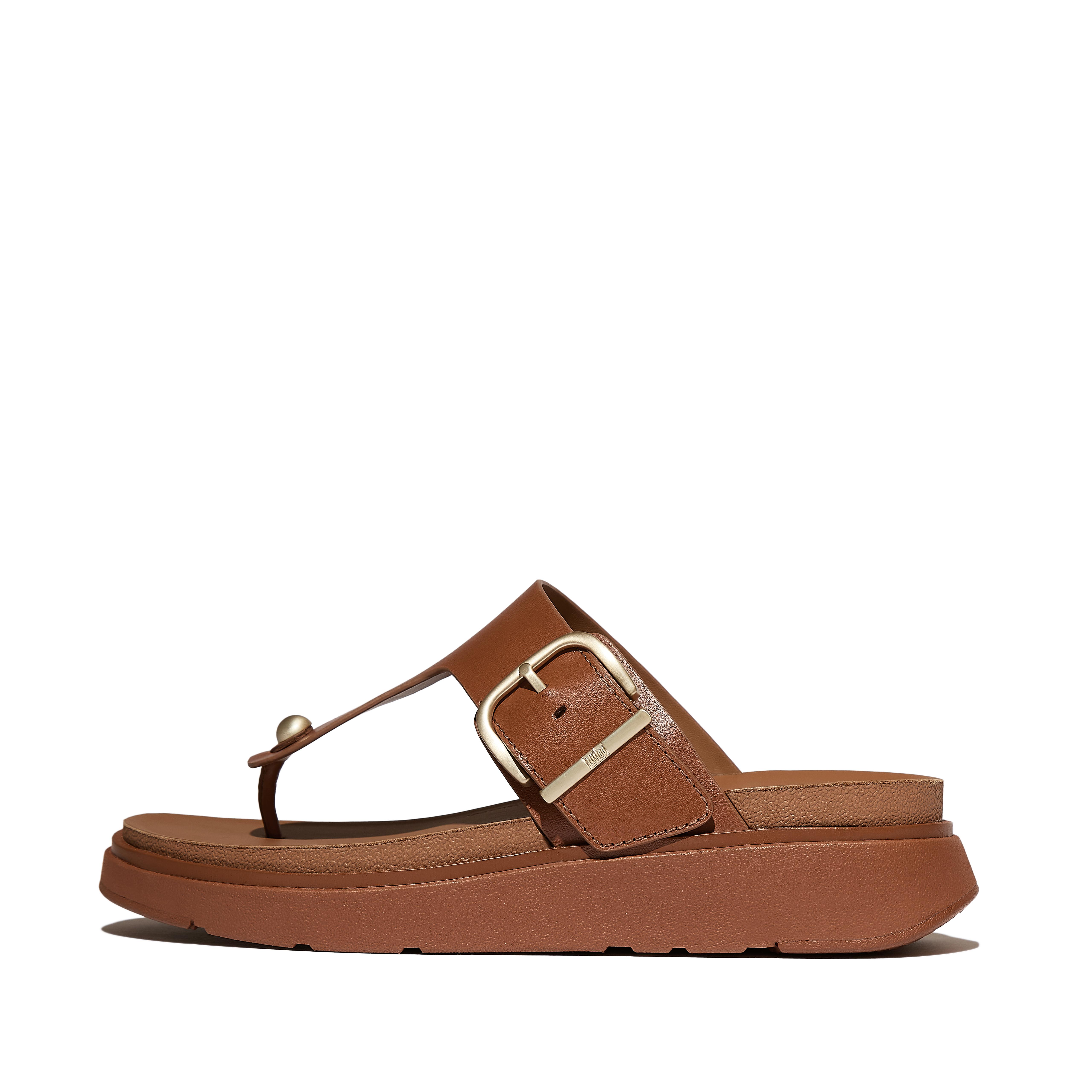 FitFlop GEN-FF Buckle Leather Toe-Post Sandals - Light Tan