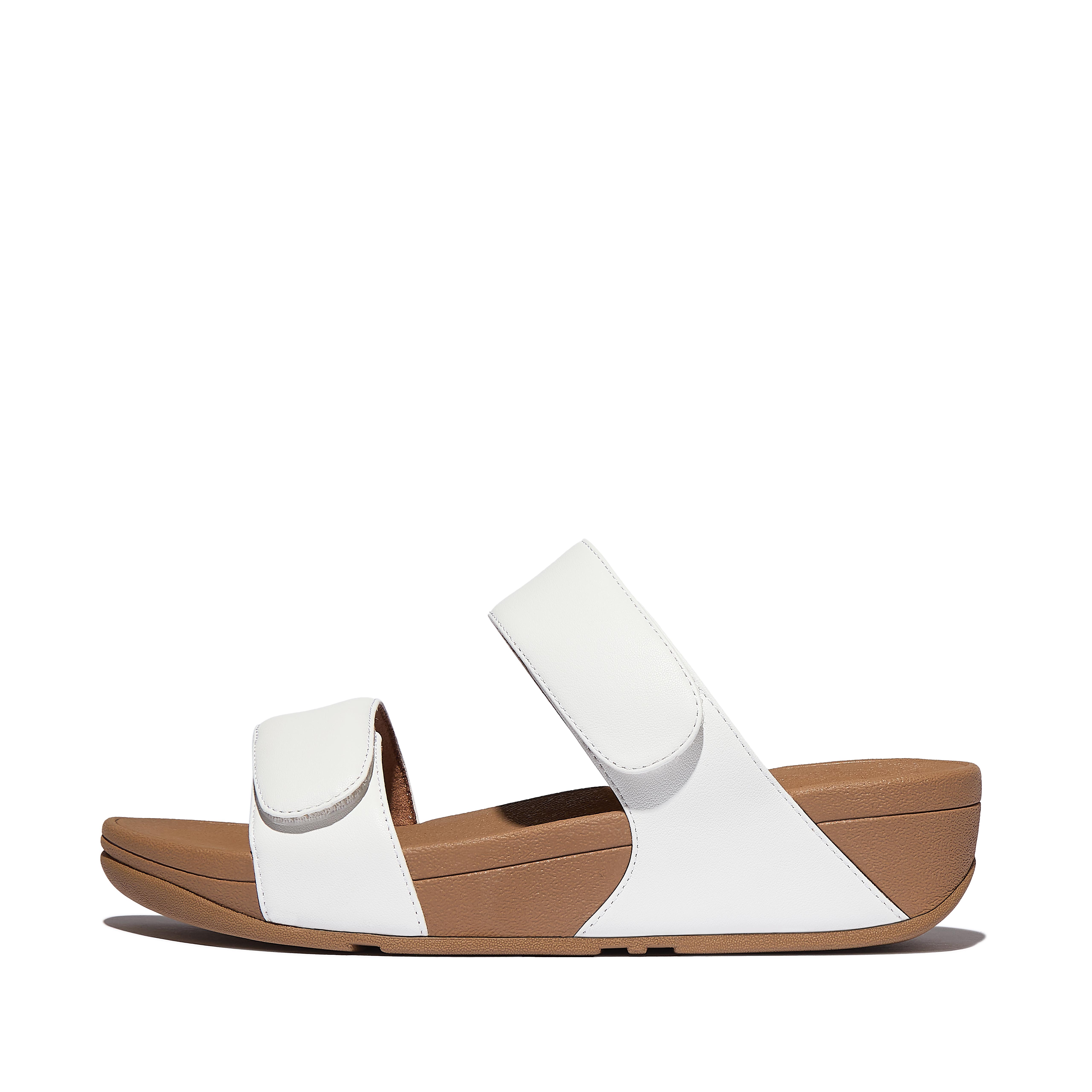 FitFlop LULU Adjustable Leather Slides - Urban White