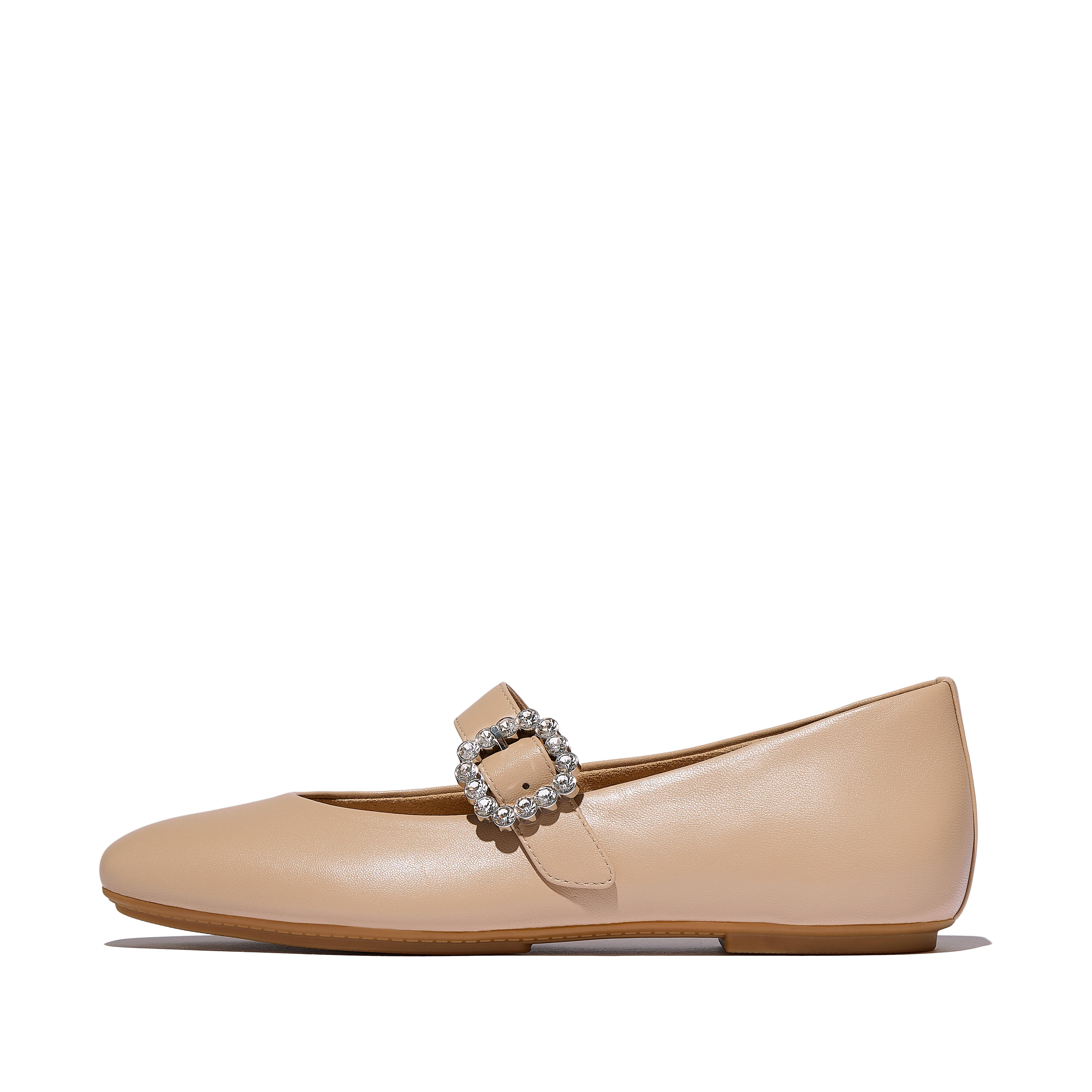 FitFlop DELICATO Crystal-Buckle Leather Mary Janes - Classic Beige