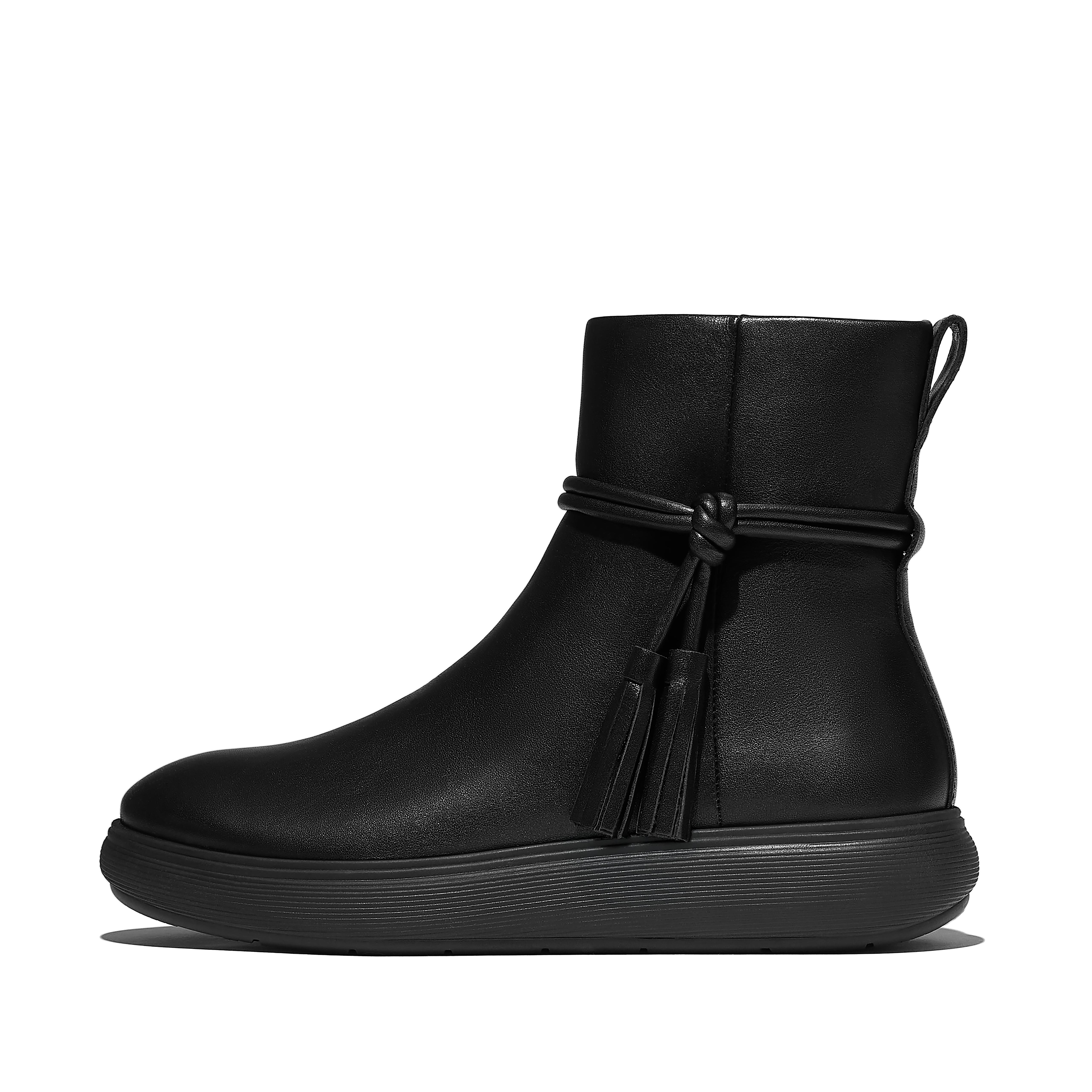 FitFlop iQ-COMFF Tassel Leather Short Boots - All Black