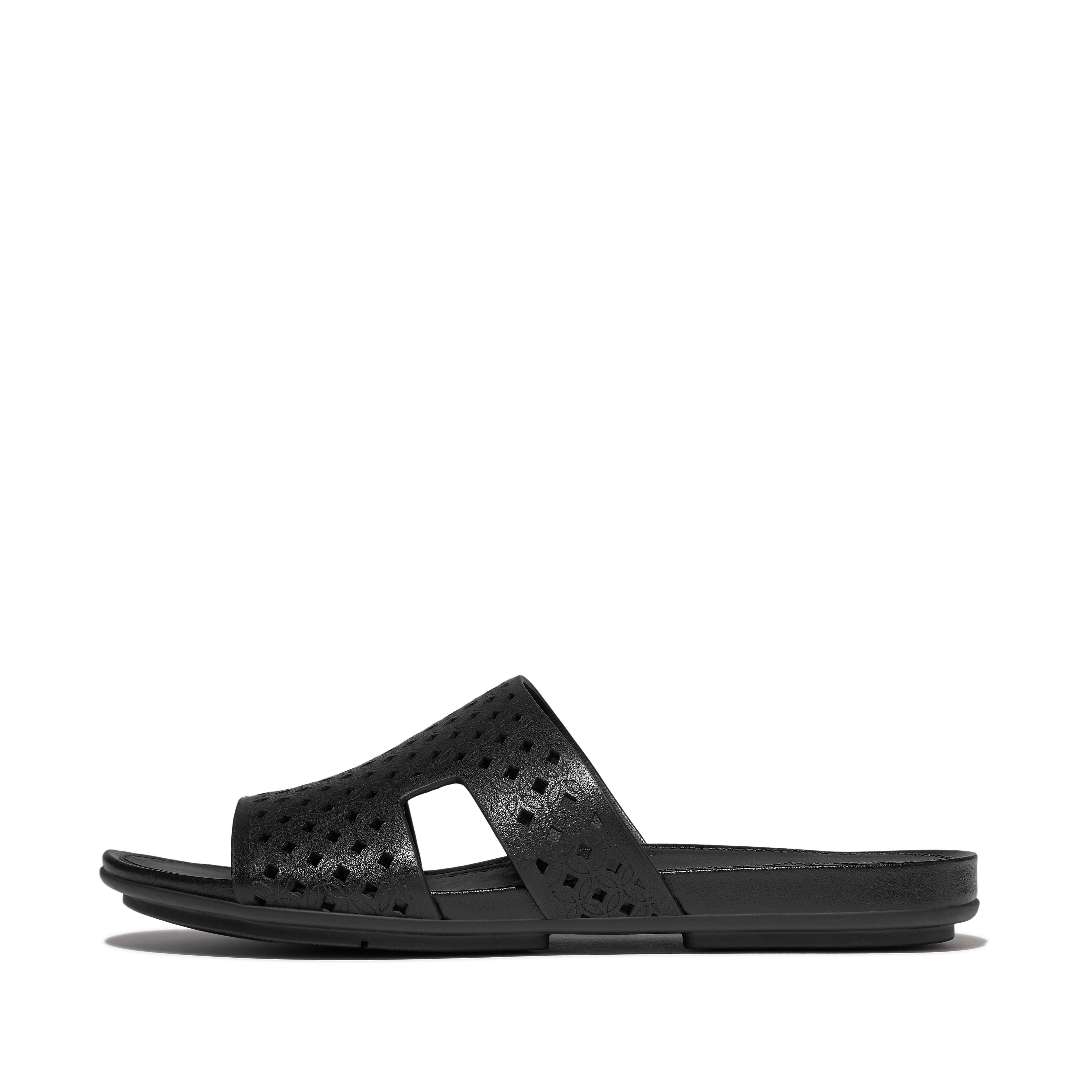 FitFlop GRACIE Perf-Leather H-Bar Slides - All Black