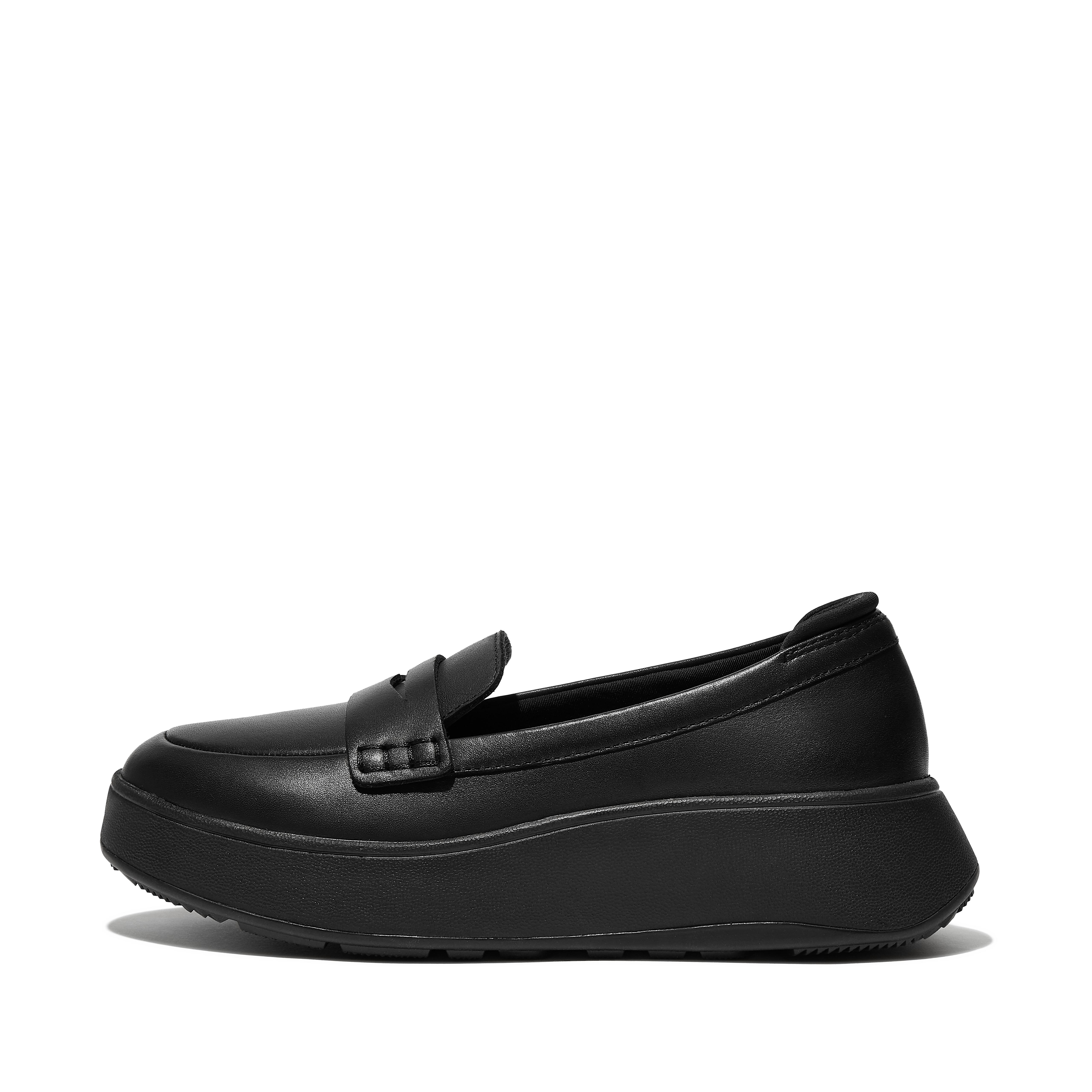 FitFlop F-MODE Leather Flatform Penny Loafers - All Black