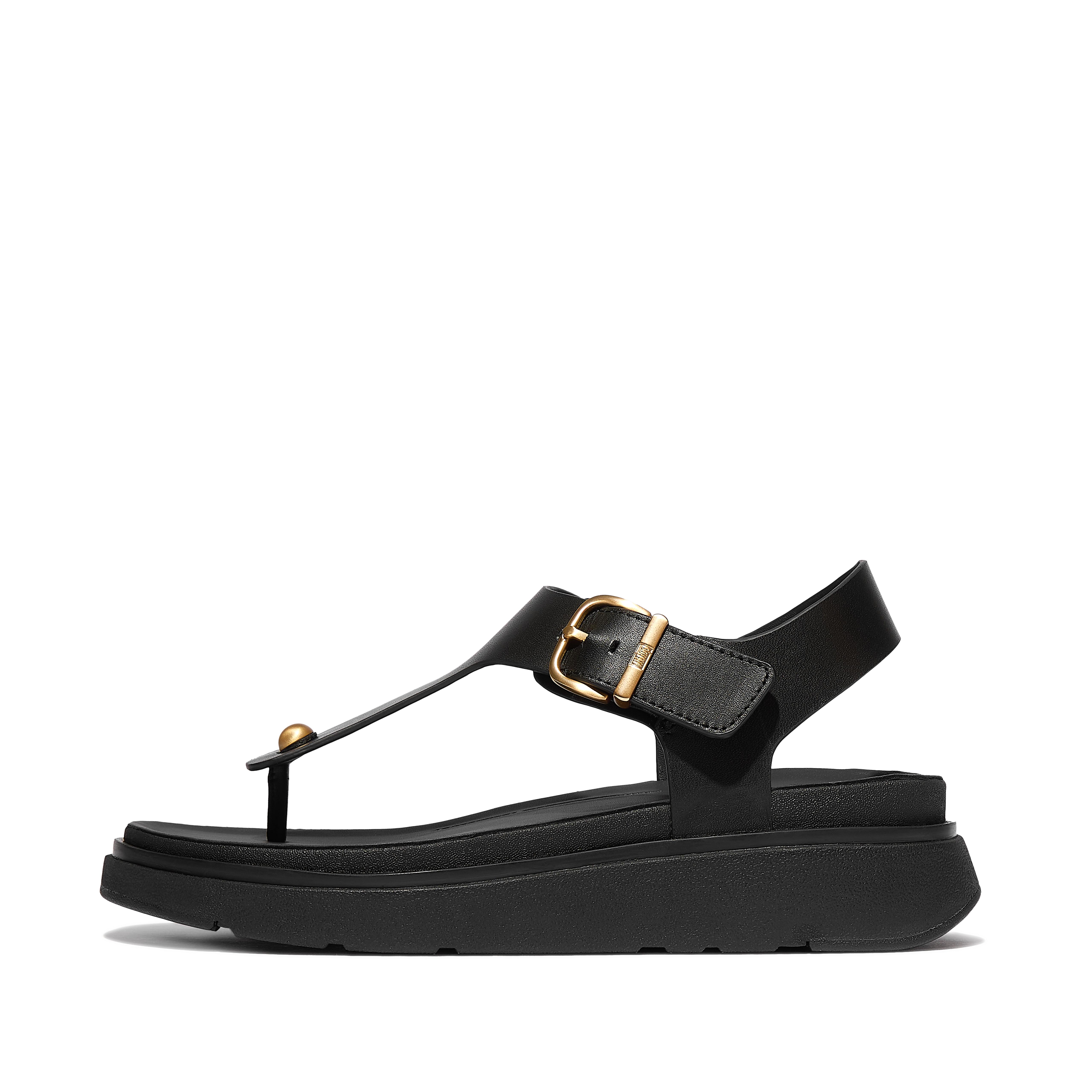 FitFlop GEN-FF Leather Back-Strap Toe-Post Sandals - All Black
