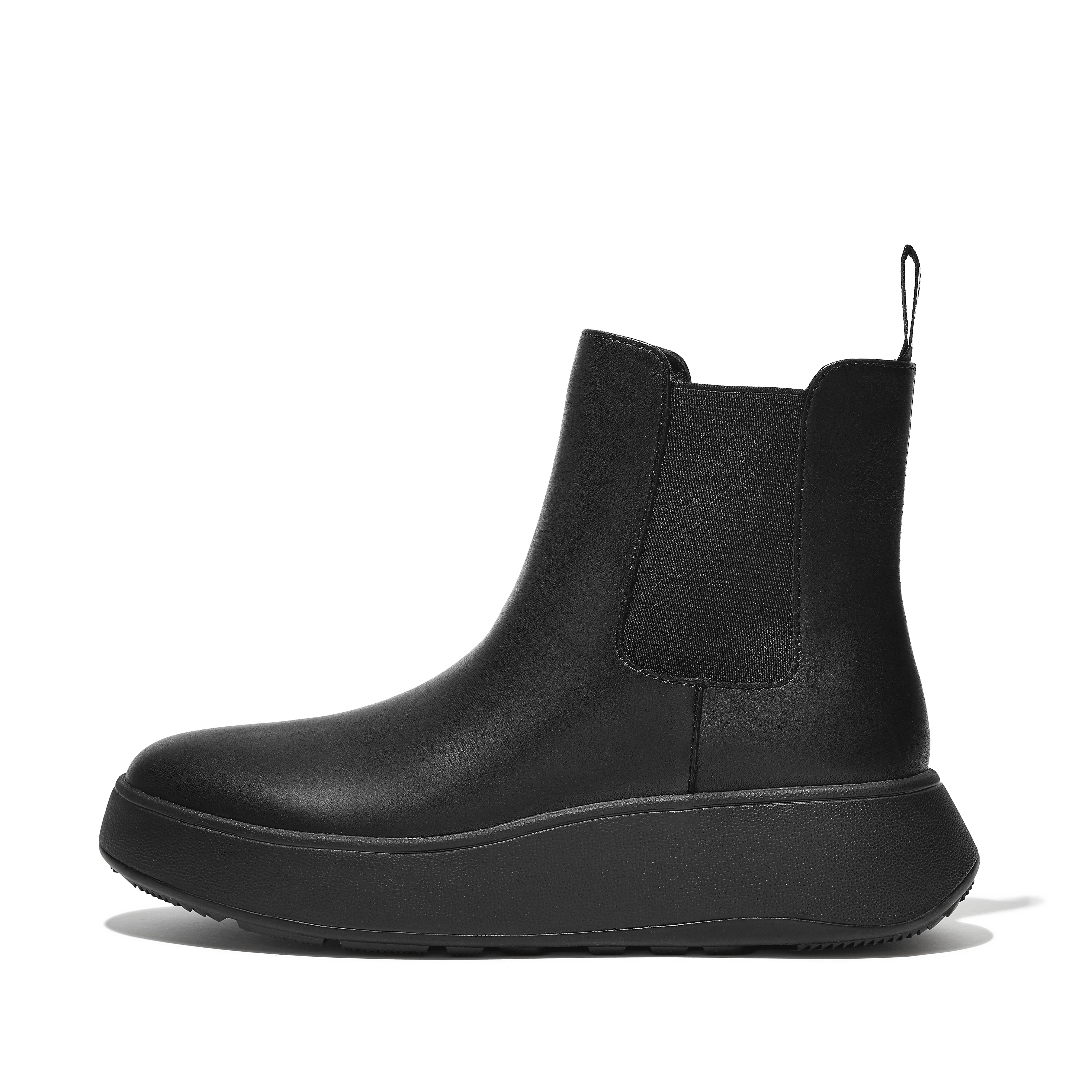 FitFlop F-MODE Leather Flatform Chelsea Boots - All Black