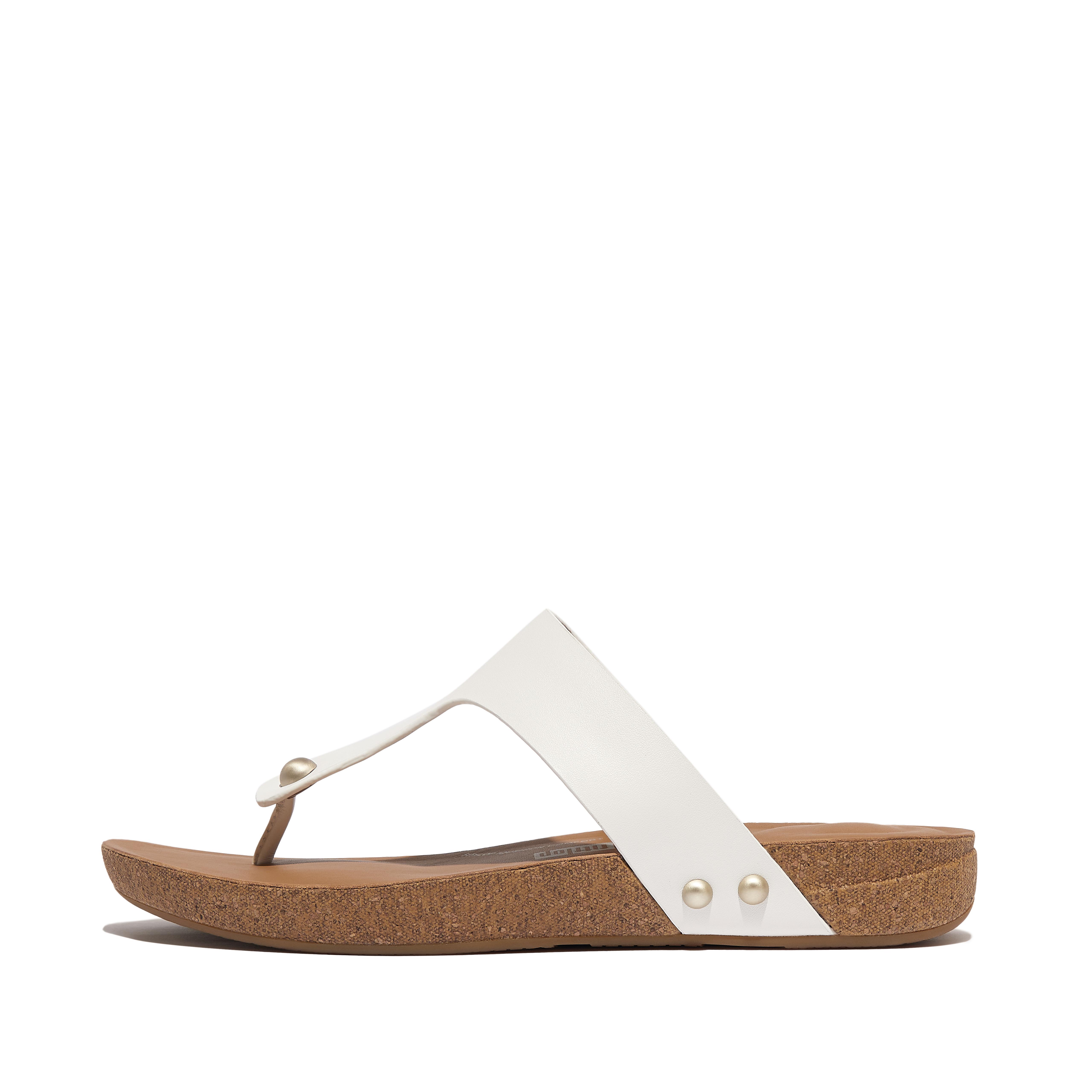 FitFlop IQUSHION Leather Toe-Post Sandals - Urban White