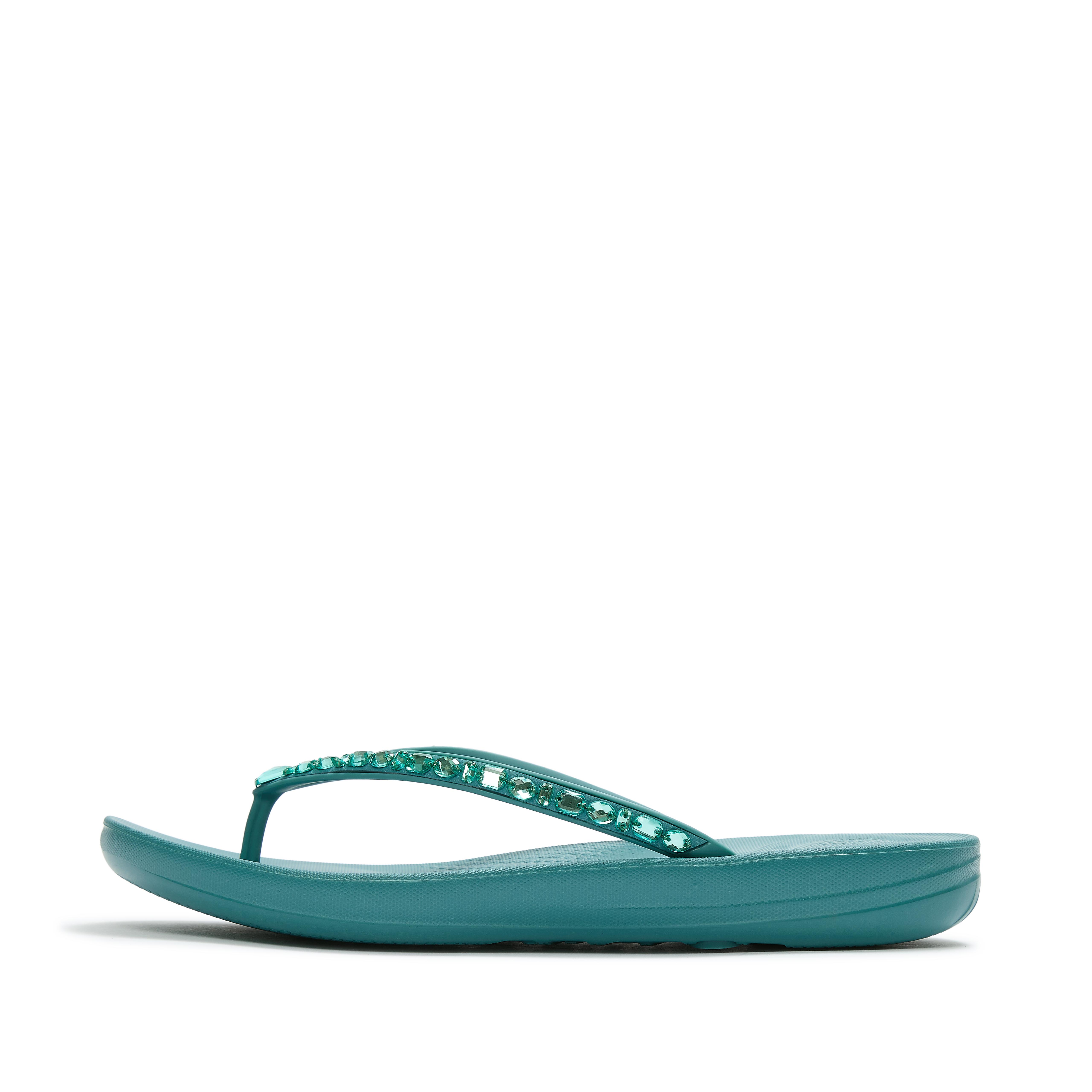 FitFlop IQUSHION Multi-Crystal Ergonomic Flip-Flops - Teal Blue
