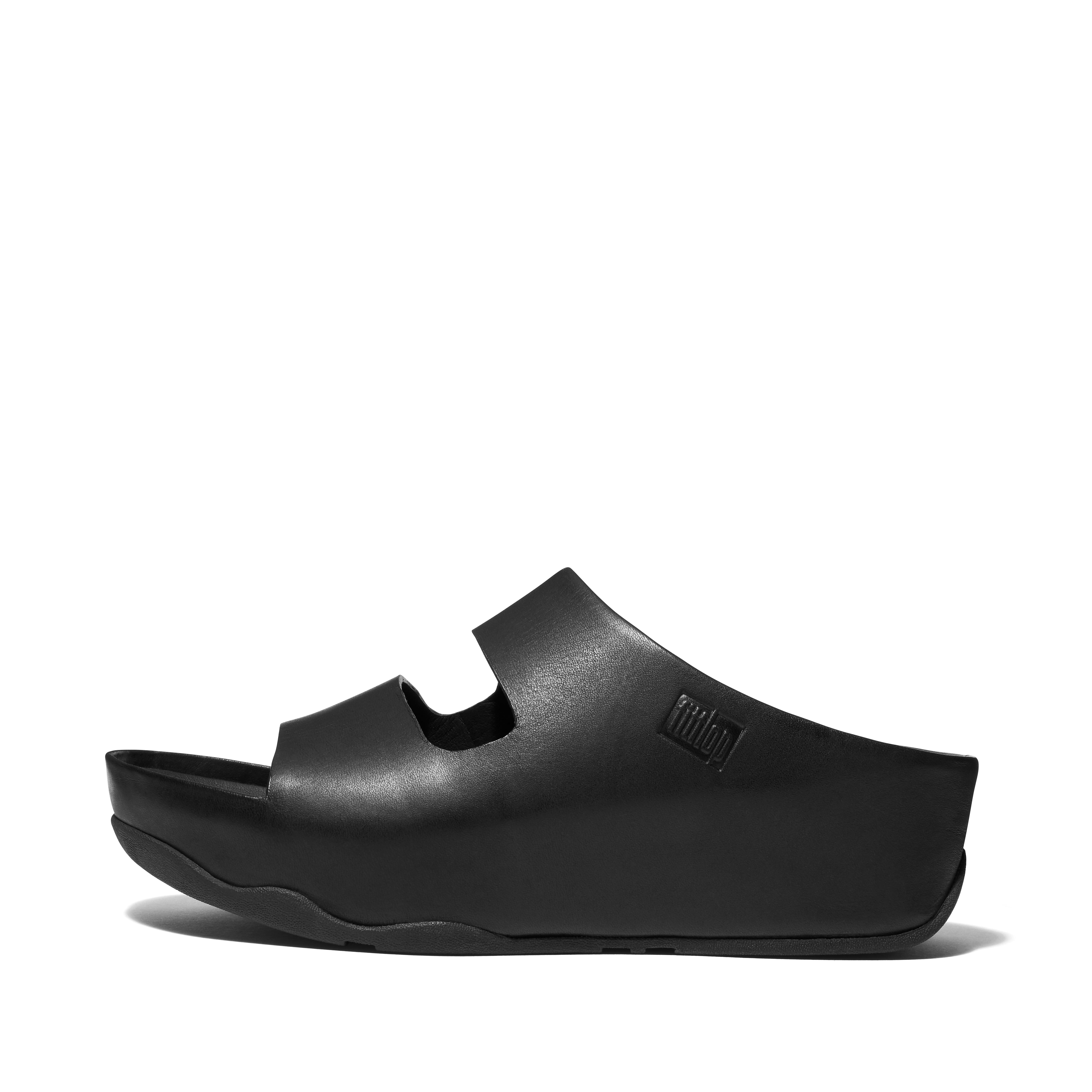FitFlop SHUV Two-Bar Leather Slides - All Black