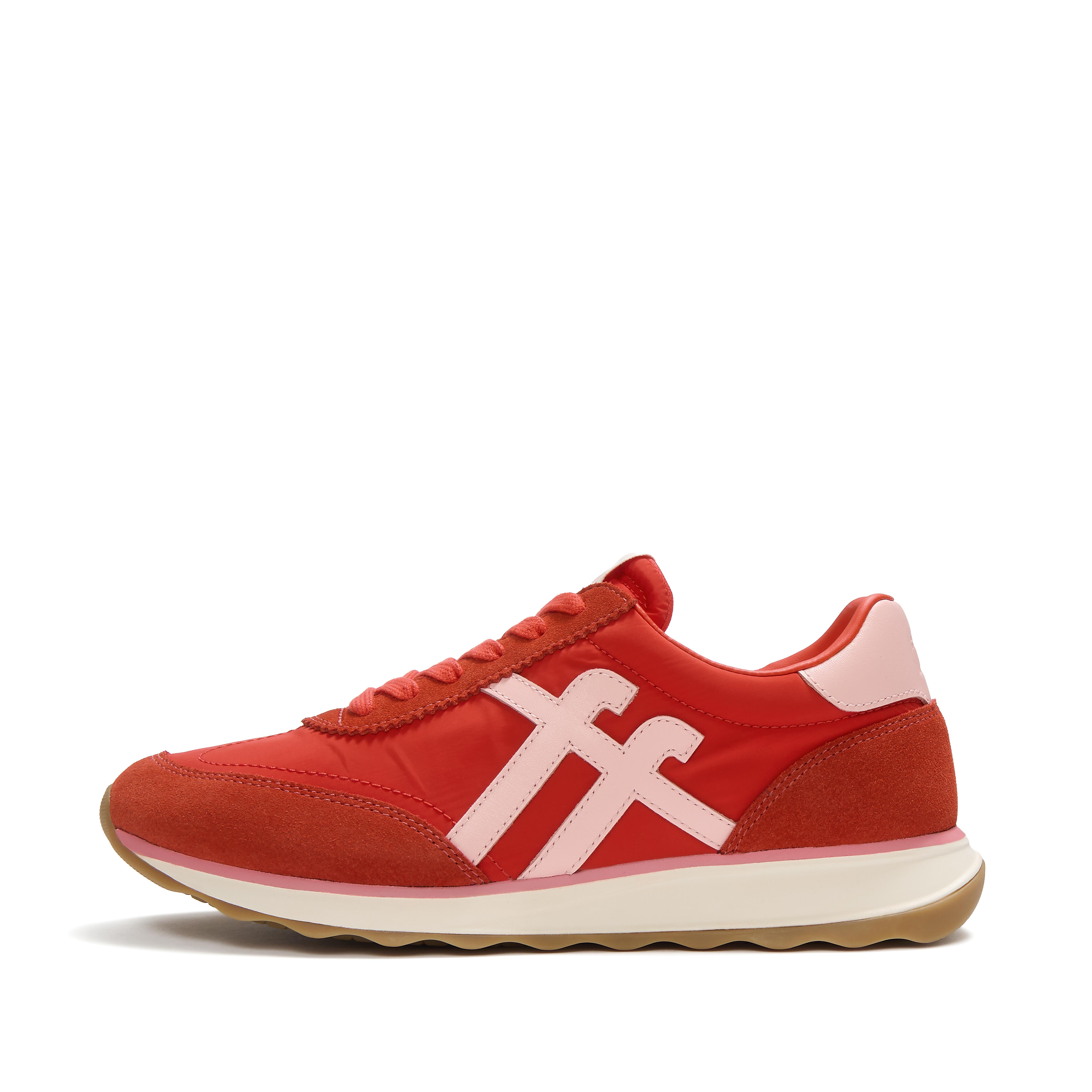 FitFlop RETRO-Q FF Fabric/Suede Sneakers - Red/Pink