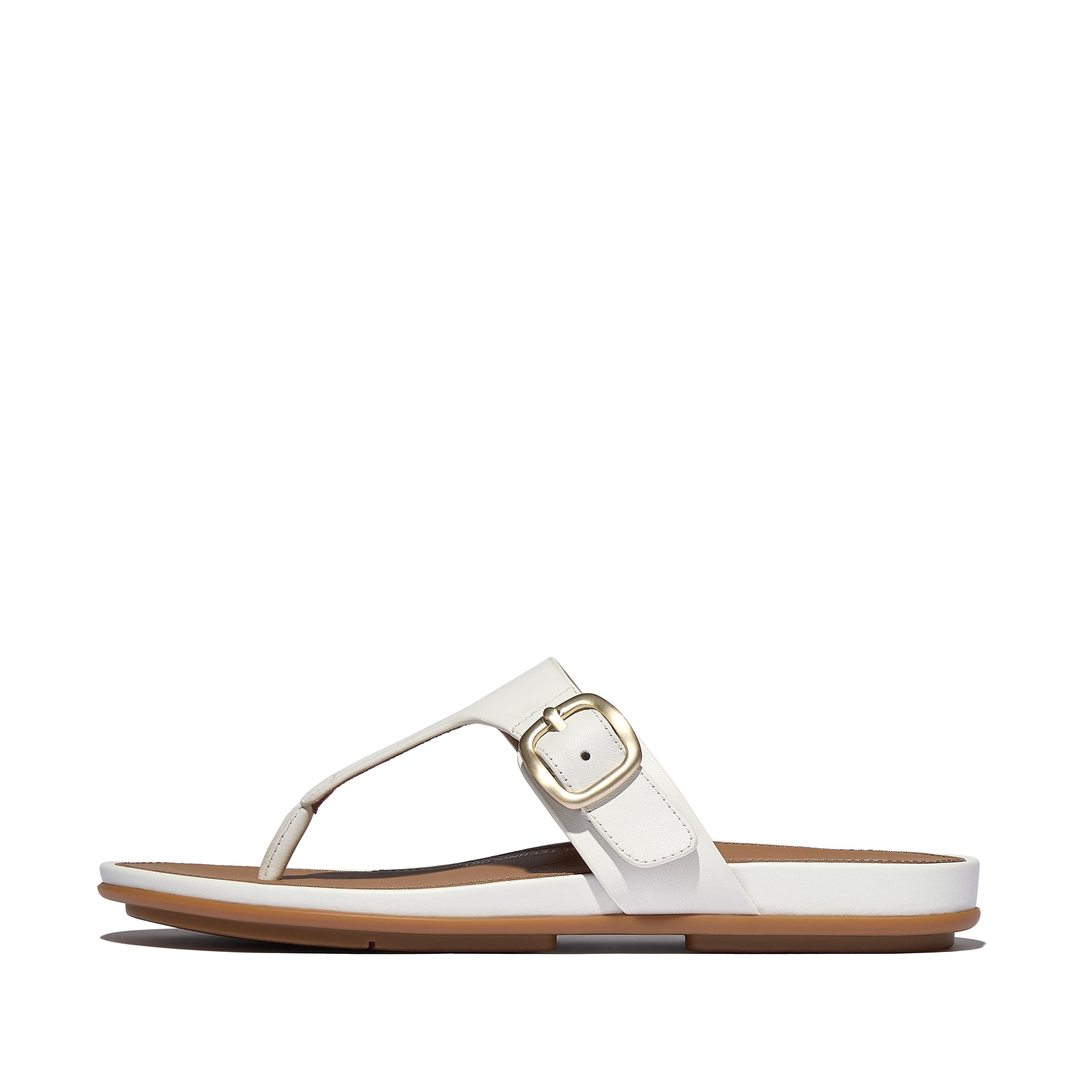 FitFlop GRACIE Matt-Buckle Leather Toe-Post Sandals - Urban White