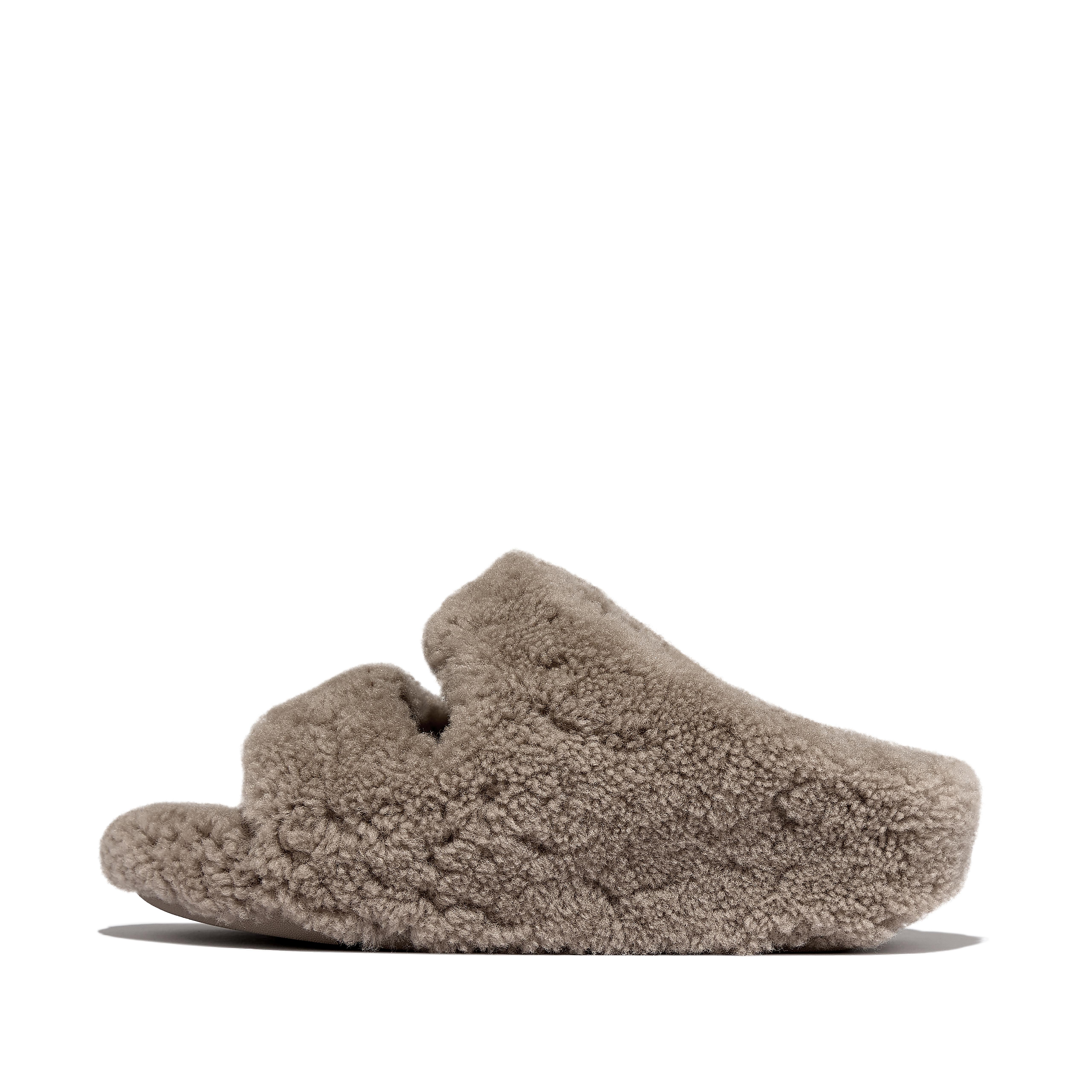 FitFlop SHUV Curly-Shearling Two-Bar Slides - Taupe