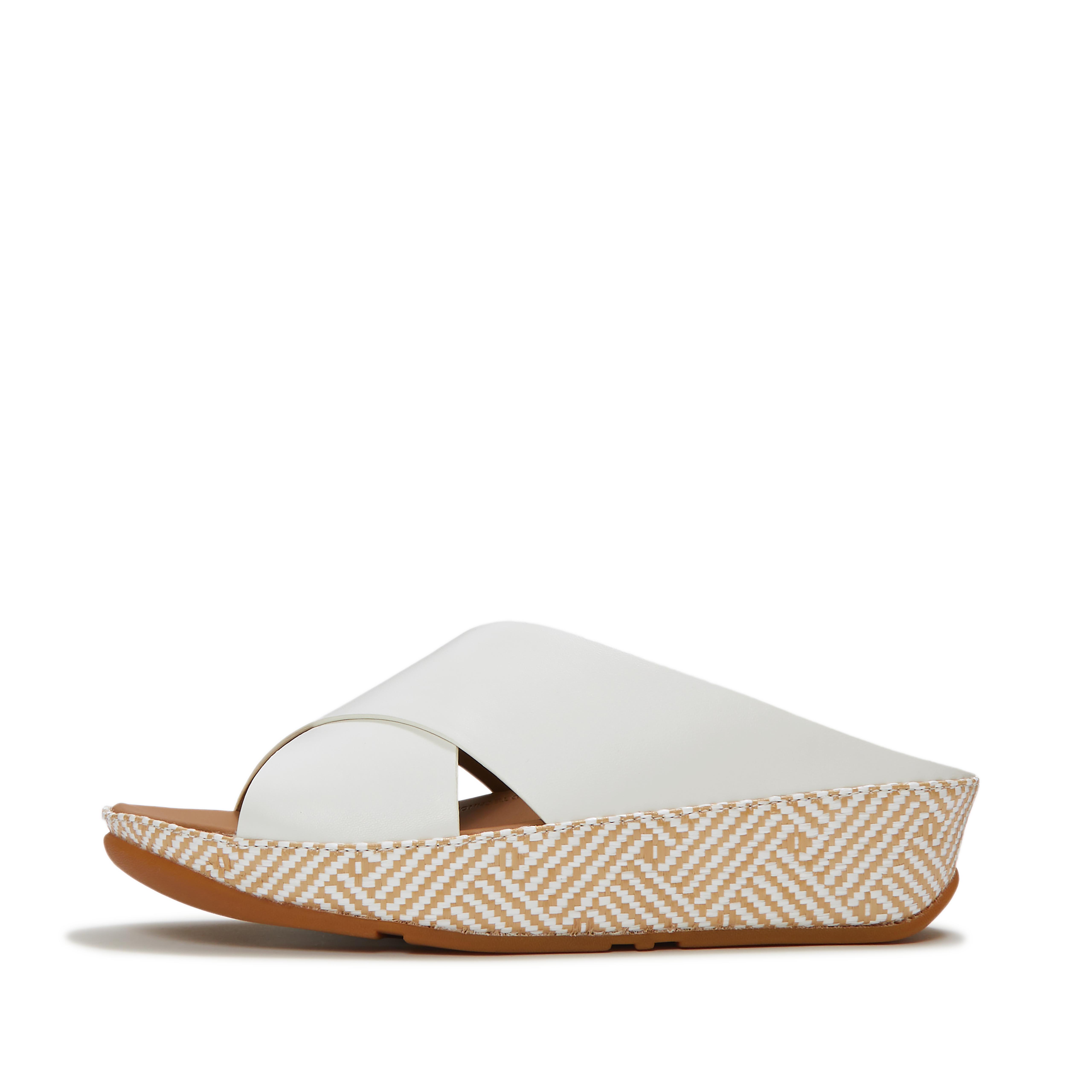 FitFlop LULU Lux Graphic-Weave Leather Cross Slides - Urban White