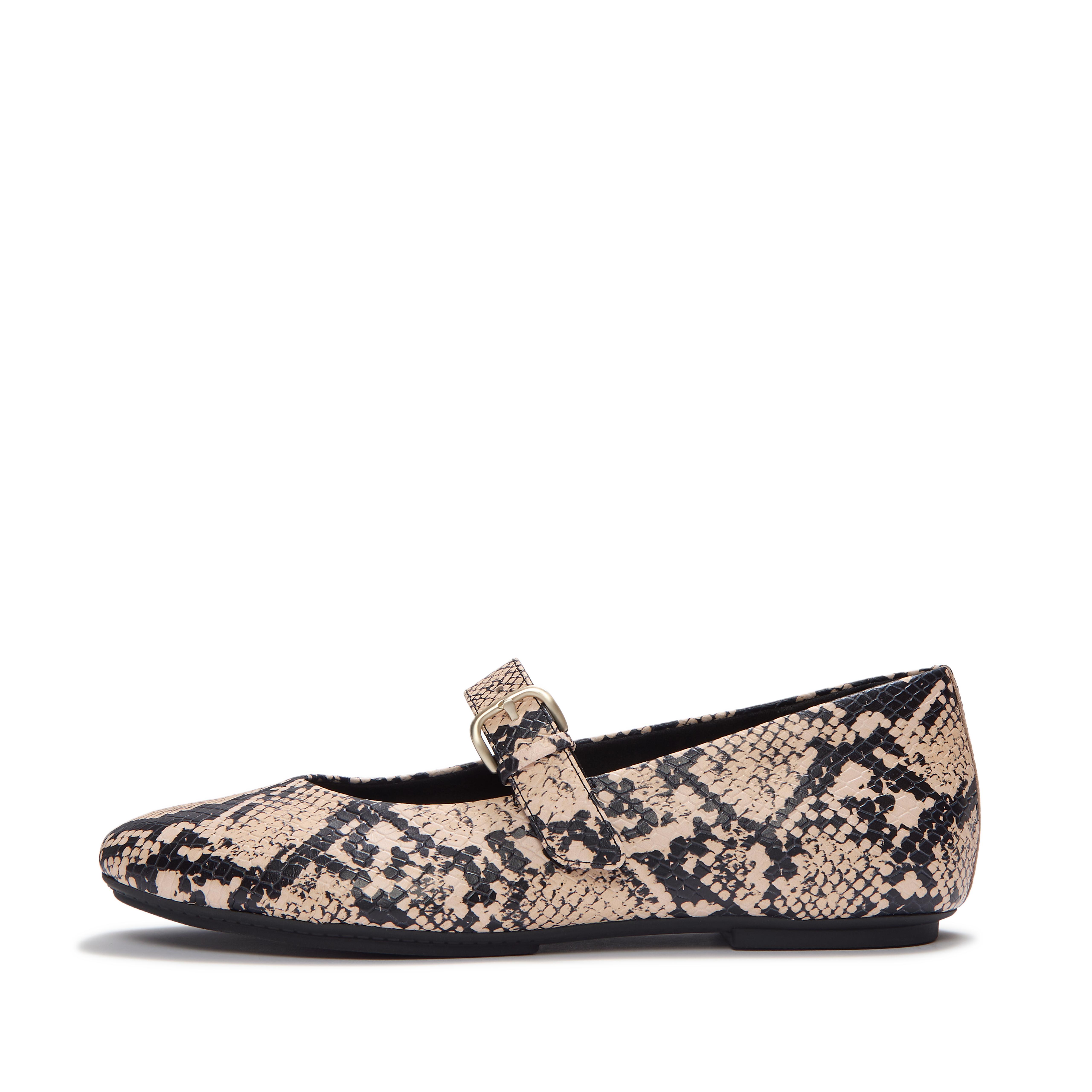 FitFlop DELICATO Leather Mary Janes - Taupe Snake