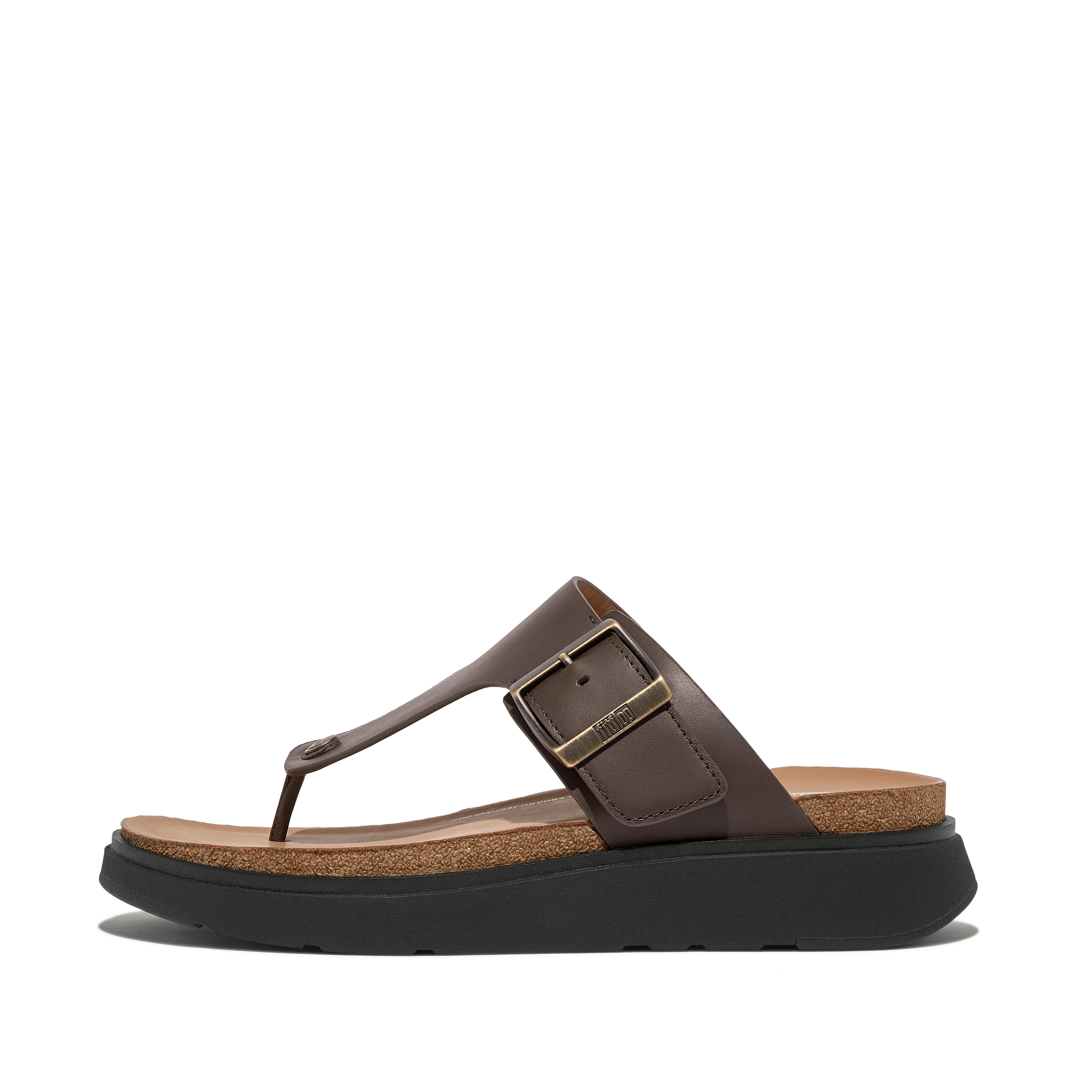 FitFlop GEN-FF Mens Buckle Leather Toe-Post Sandals - Brown Mix