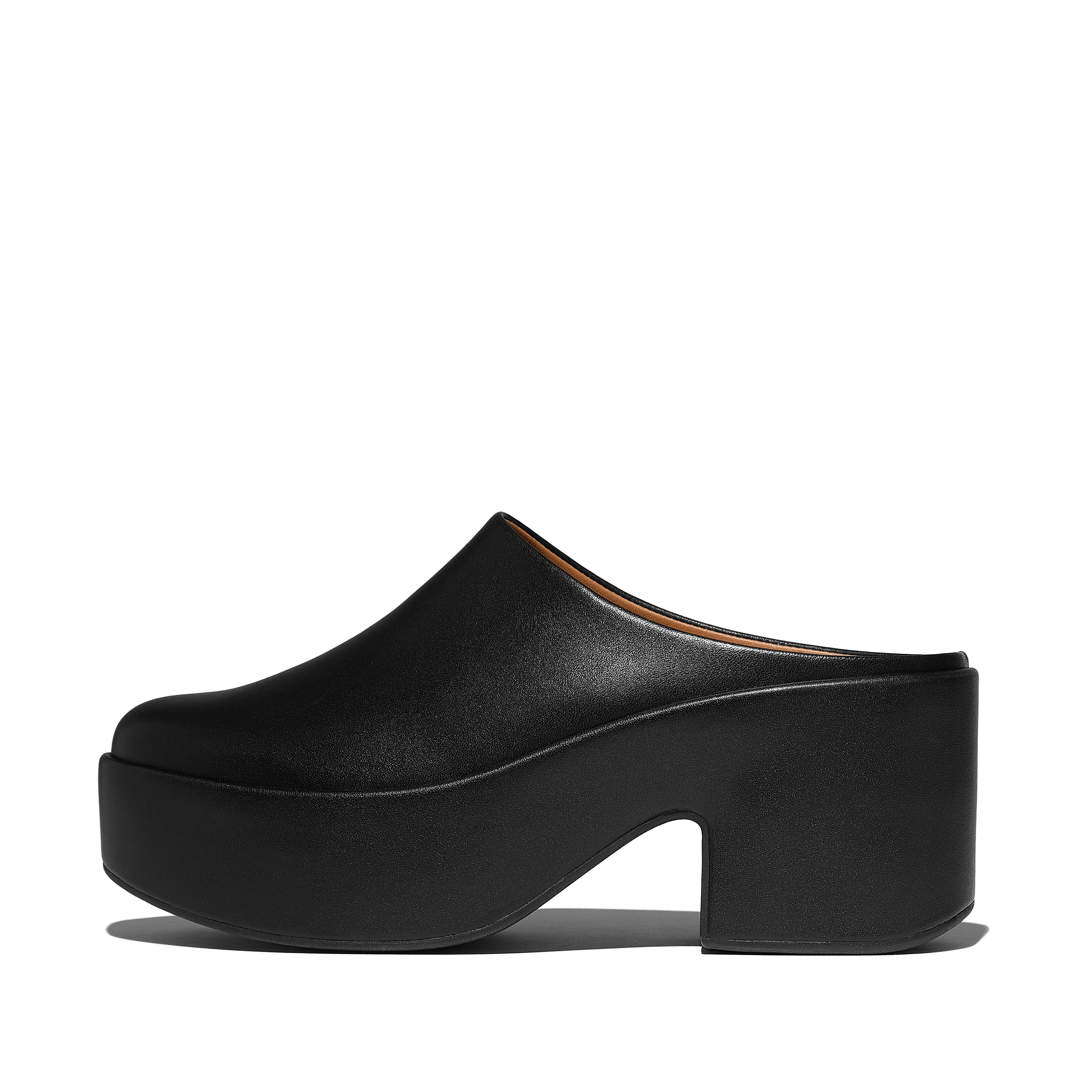 FitFlop PLATFFORMS Leather Heeled Mules - All Black