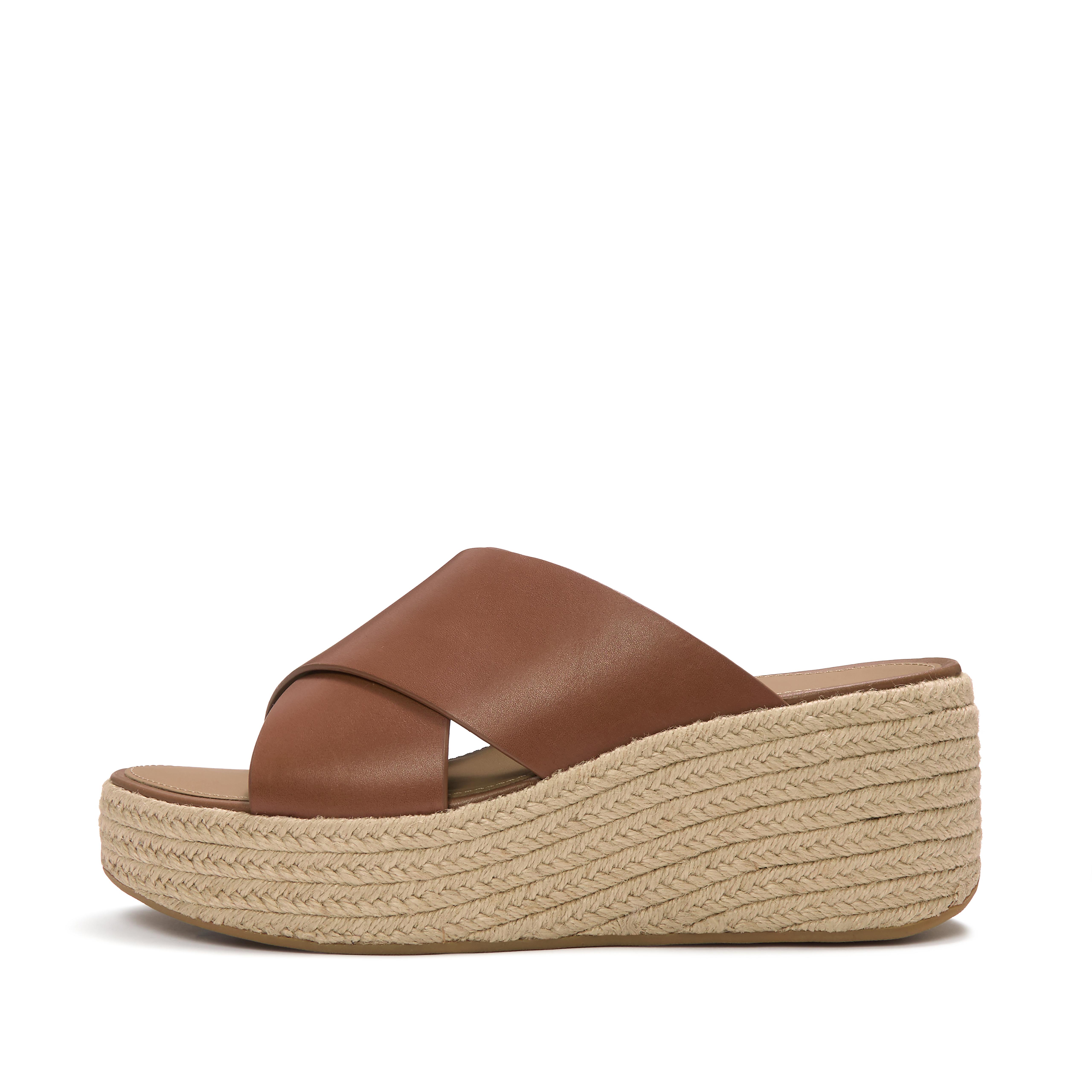 FitFlop PLATFFORMS Espadrille Leather Wedge Cross Slides - Deep tan