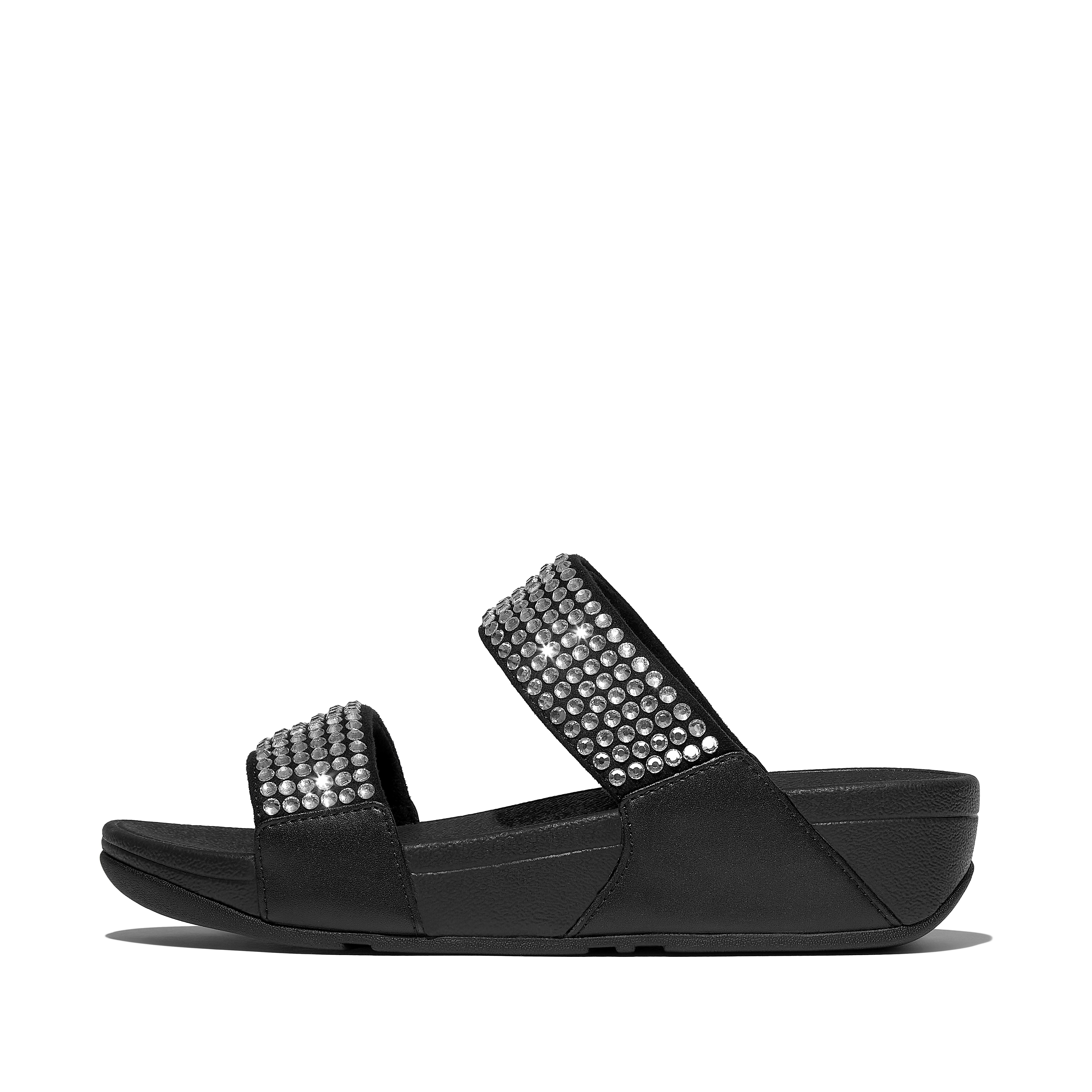 FitFlop LULU Maxi-Crystal Two-Bar Slides - Black