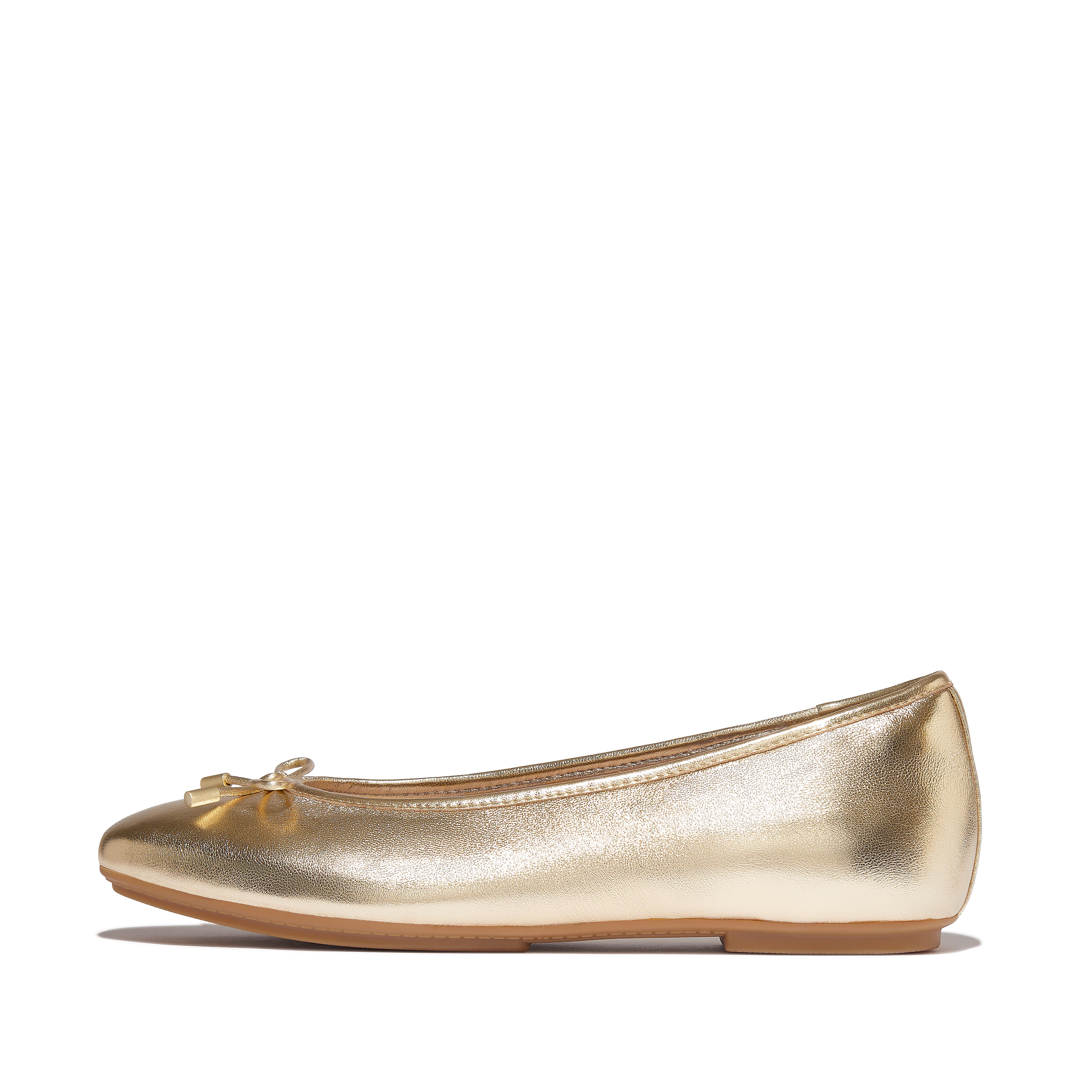FitFlop DELICATO Bow Soft Metallic-Leather Ballerinas - Platino