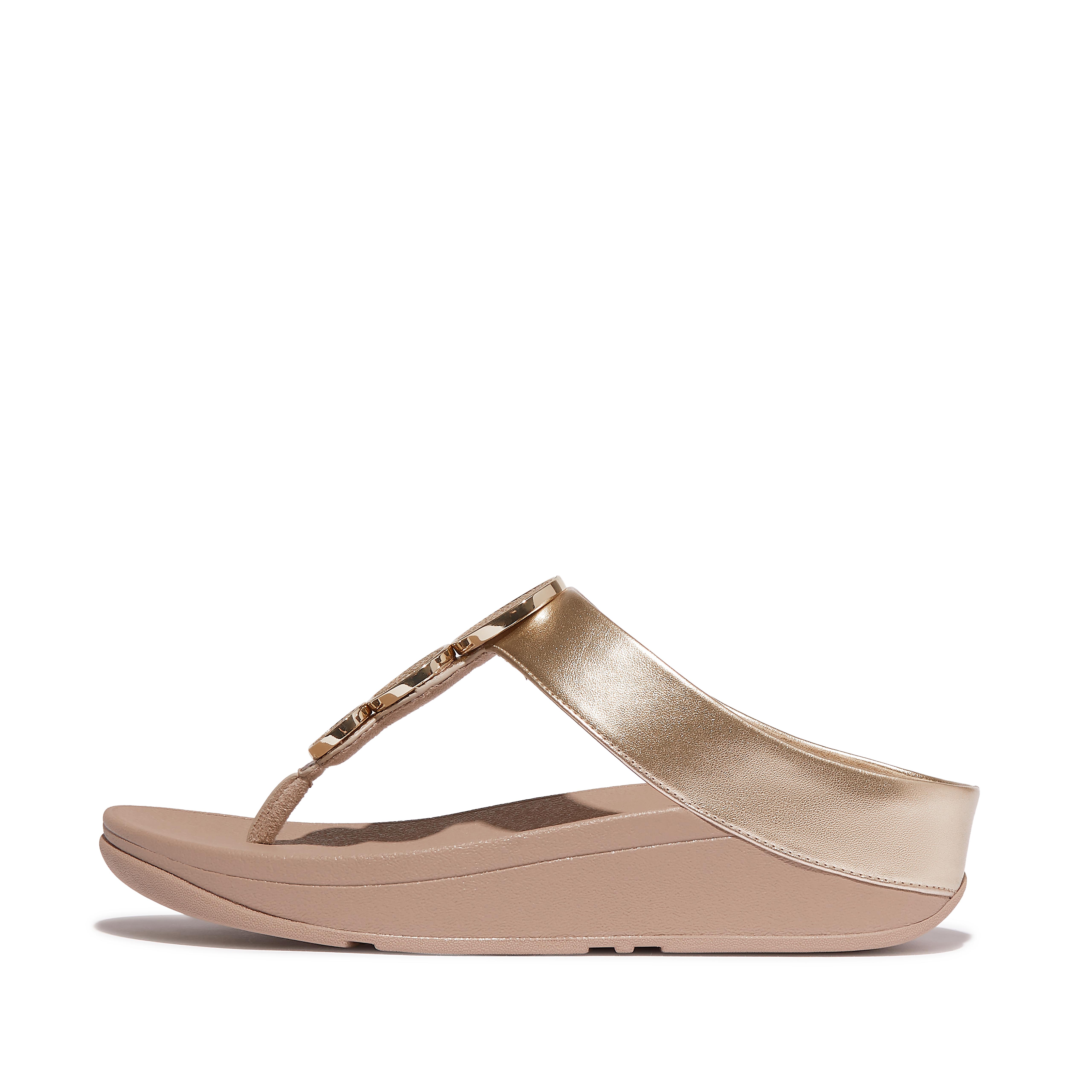 FitFlop HALO Bead-Circle Metallic Toe-Post Sandals - Latte Beige