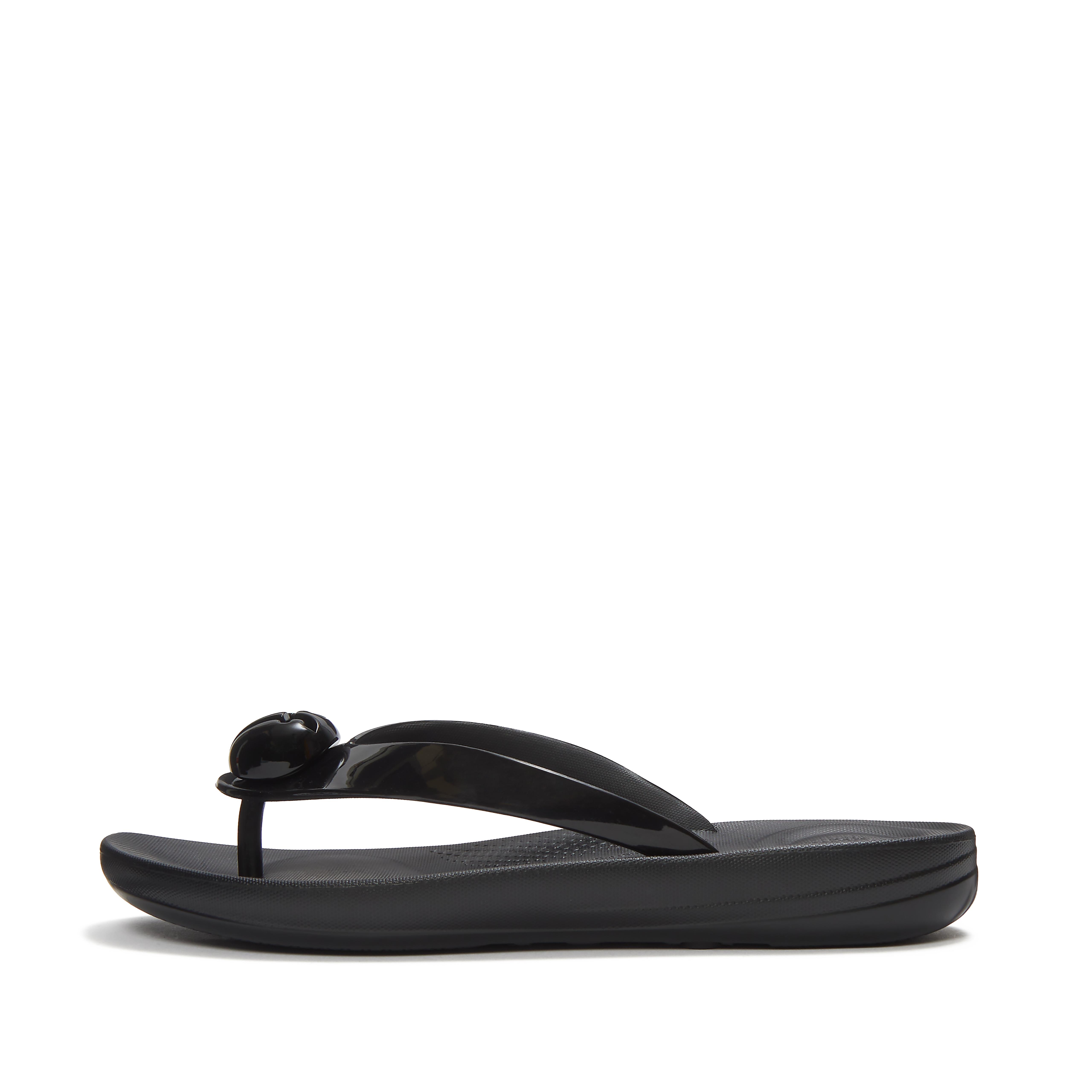 FitFlop IQUSHION Glossy-Button Flip-Flops - Black