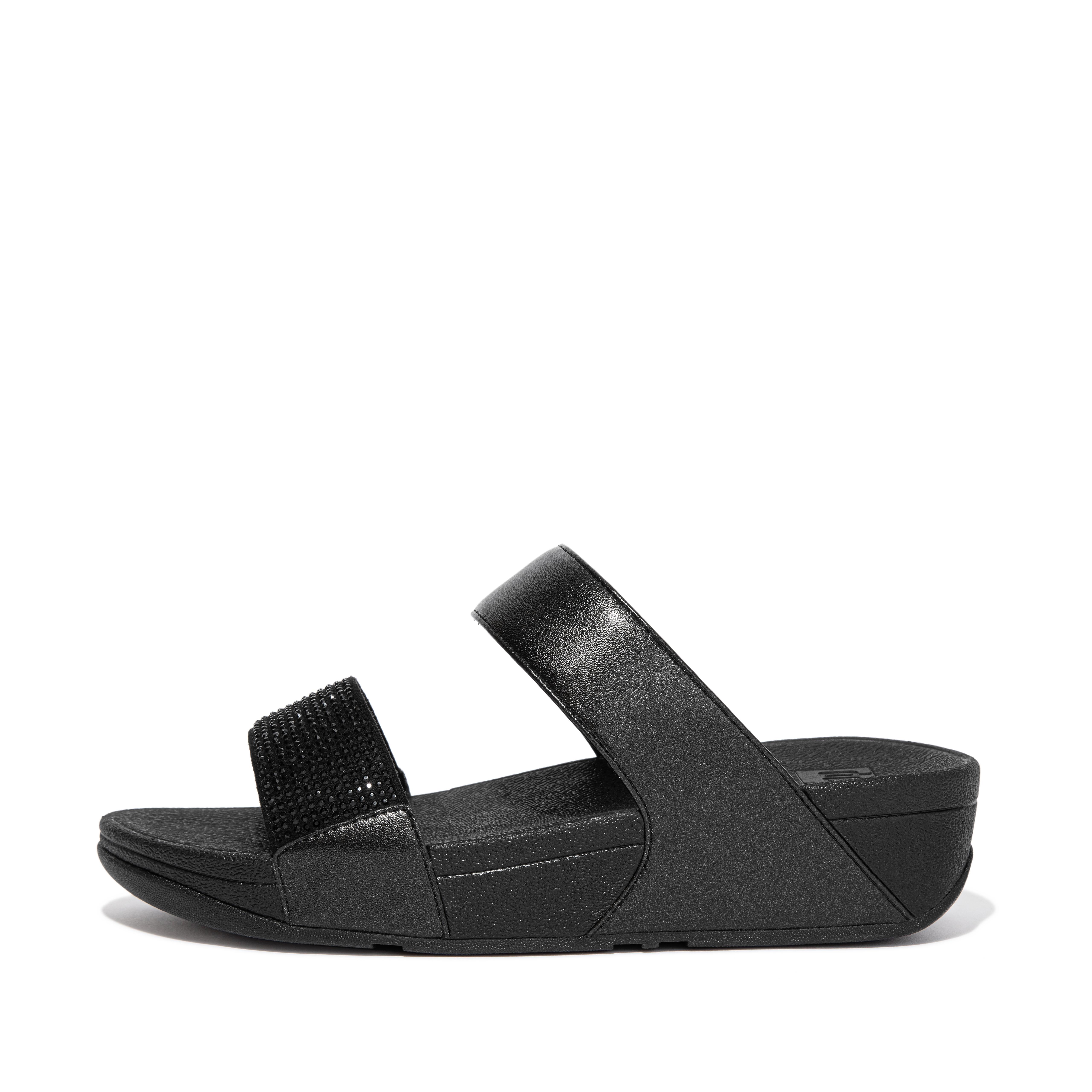 FitFlop LULU Crystal Slides - All Black